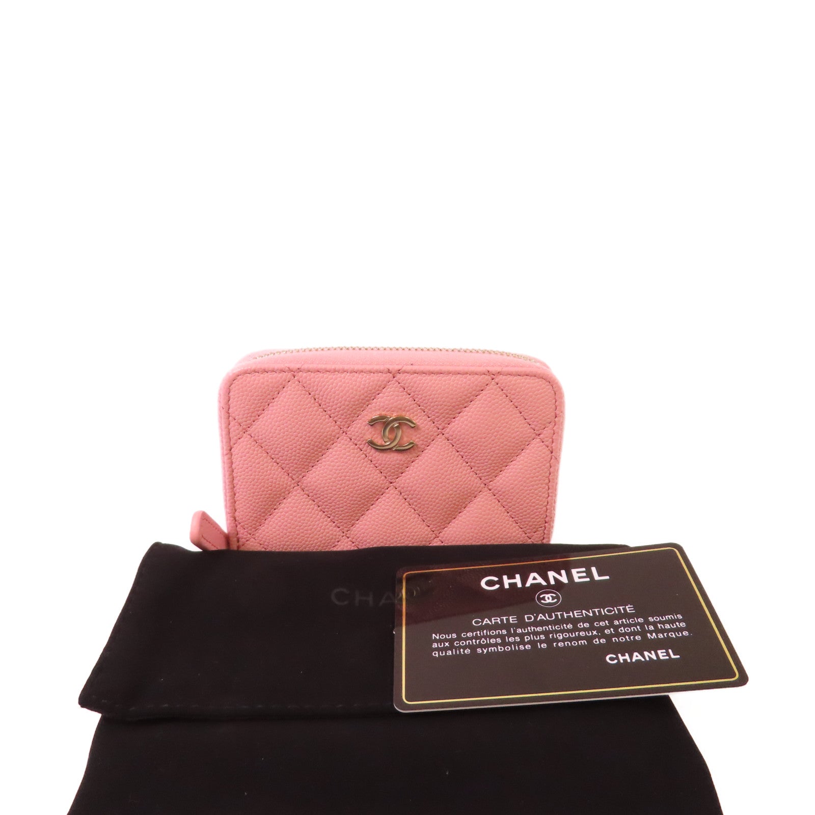 CHANEL 菱格Caviar皮革Classic Coin Case金扣拉鏈零錢包粉紅色