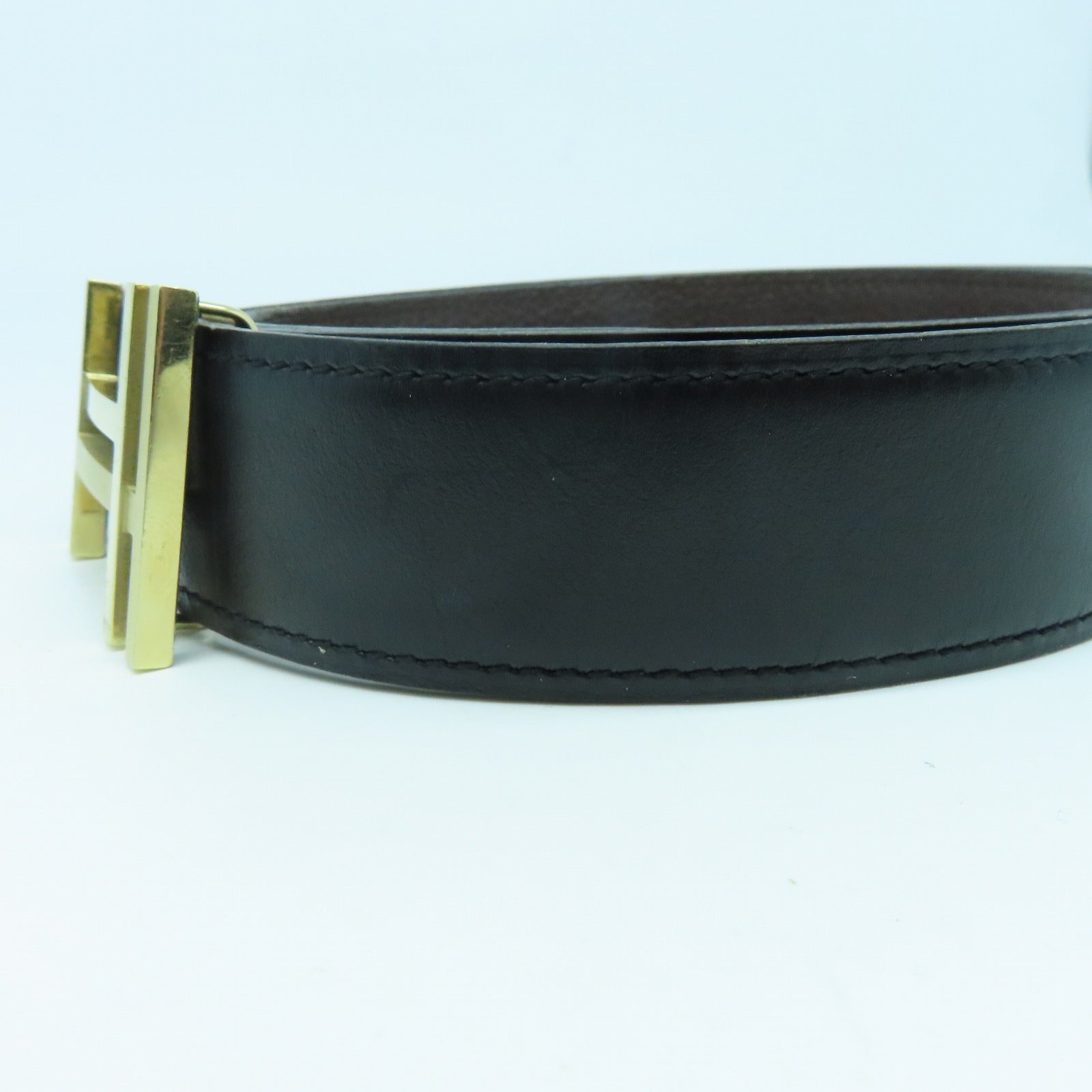 HERMES 牛皮皮革Belt金扣皮带Noir黑色