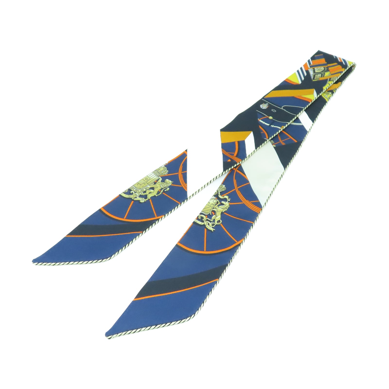 HERMES 絲質Twilly Special Edition絲巾深藍色/橙色/黑色