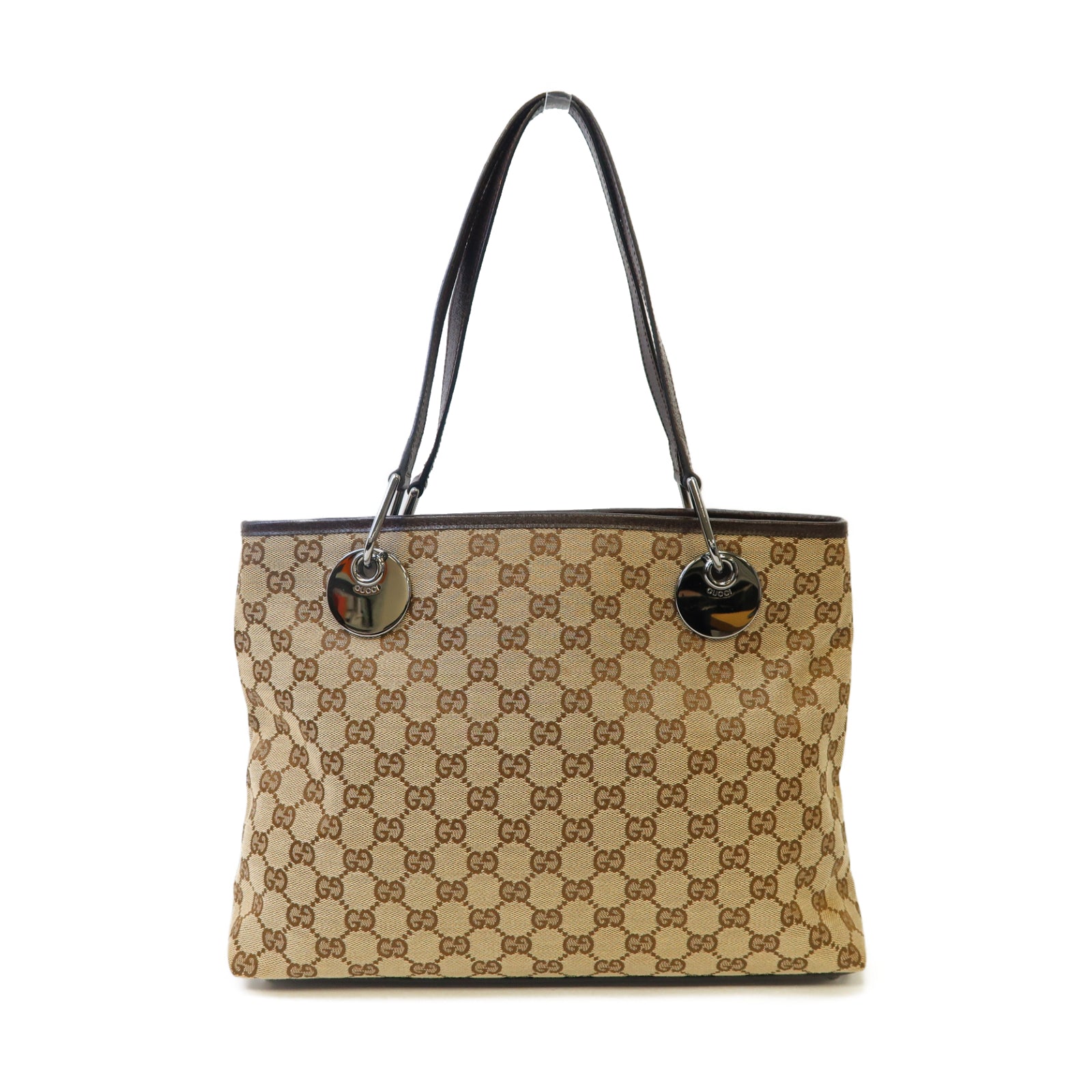 GUCCI GG帆布Shoulder Bag銀扣肩背袋啡色