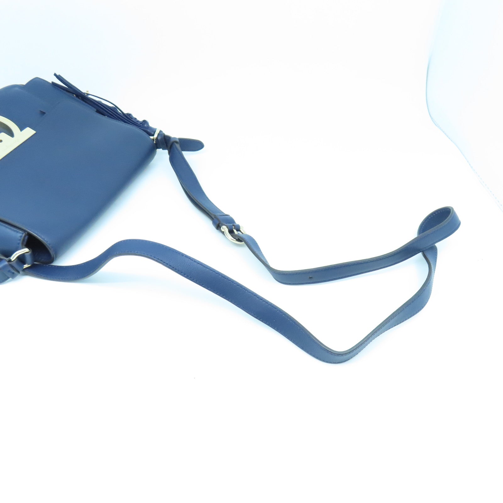 Salvatore Ferragamo Leather Shoulder Bag Gold Buckle Blue