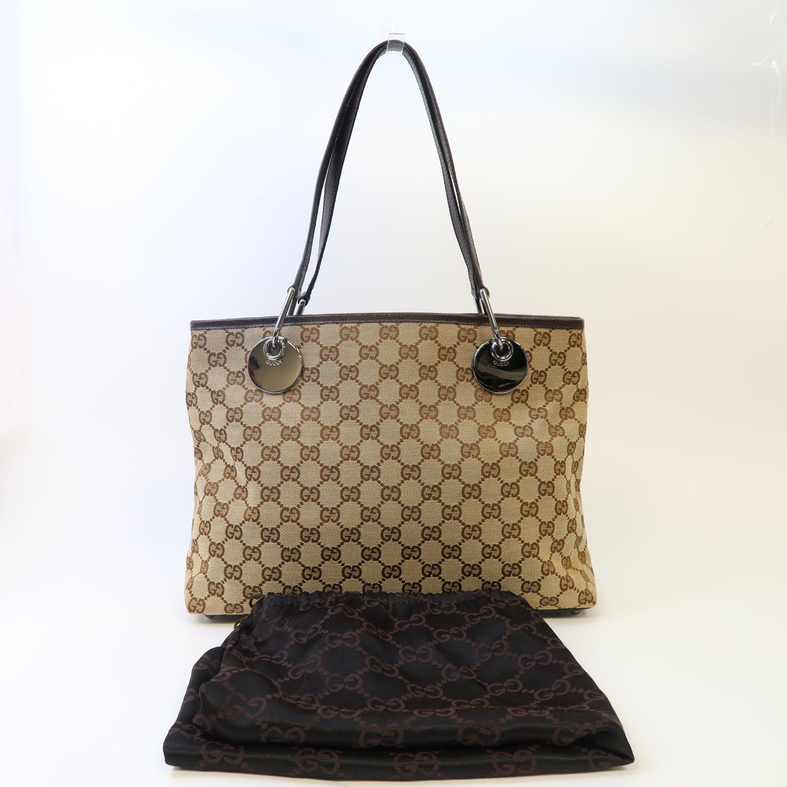 GUCCI GG帆布Shoulder Bag銀扣肩背袋啡色