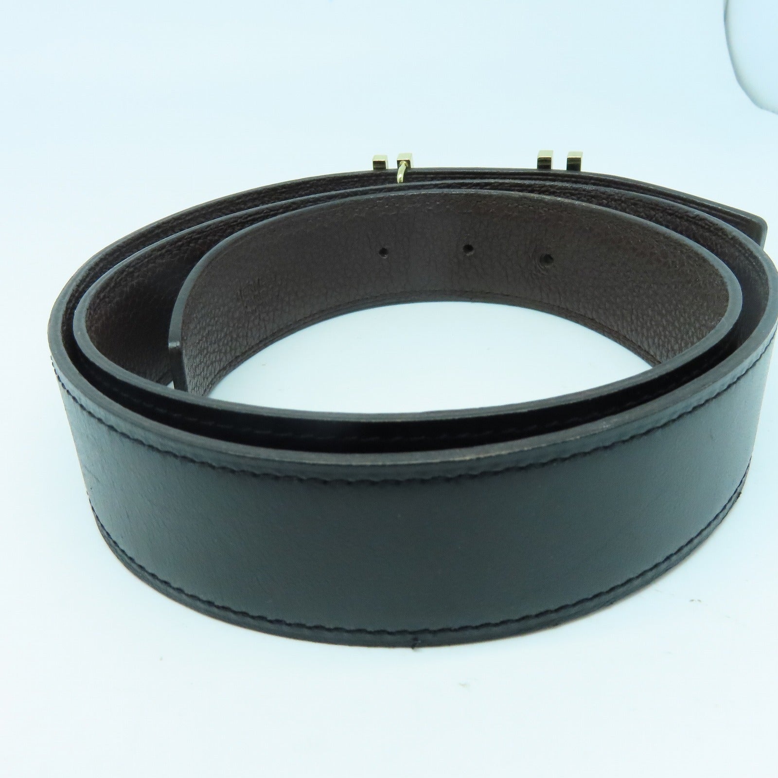 HERMES 牛皮皮革Belt金扣皮带Noir黑色