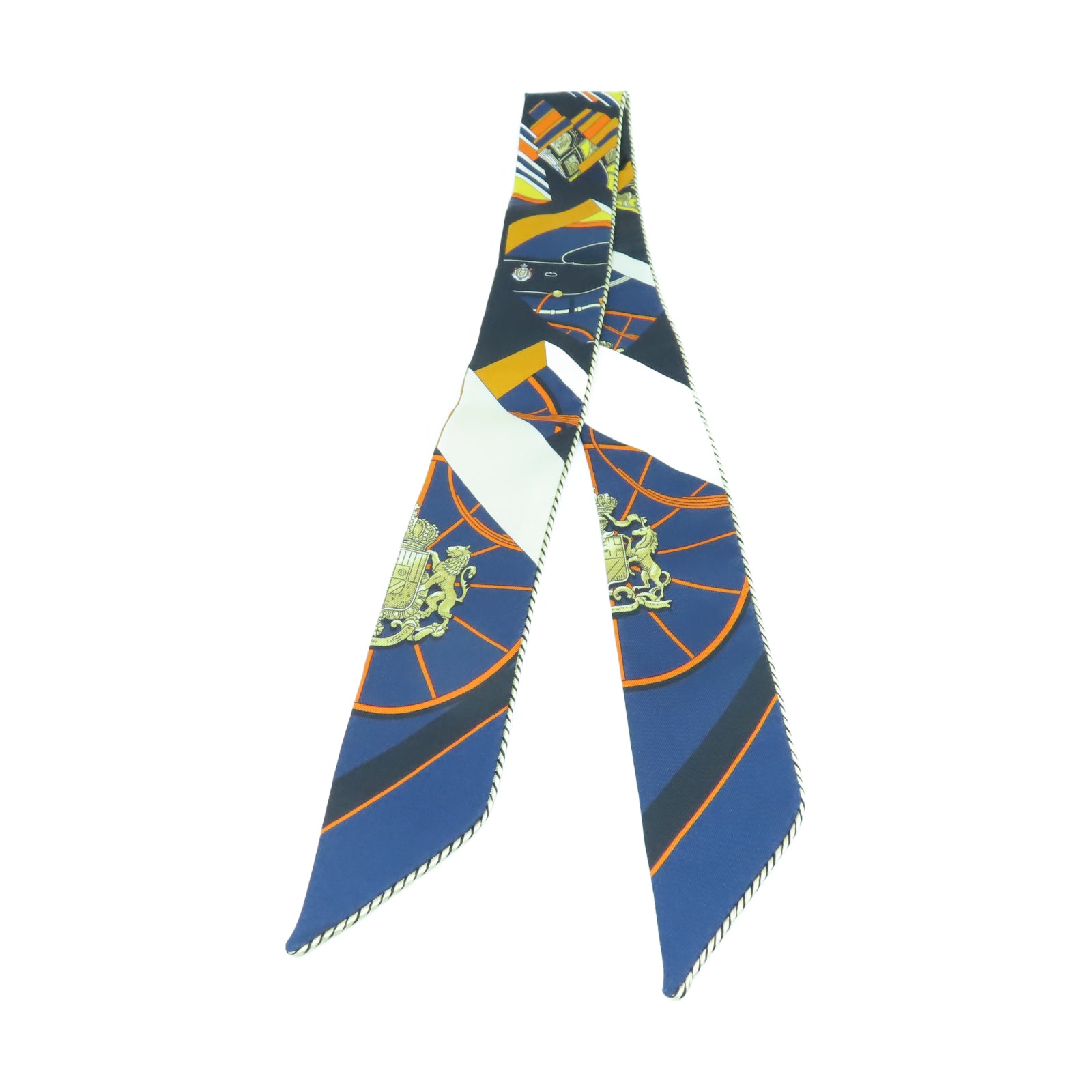 HERMES 絲質Twilly Special Edition絲巾深藍色/橙色/黑色