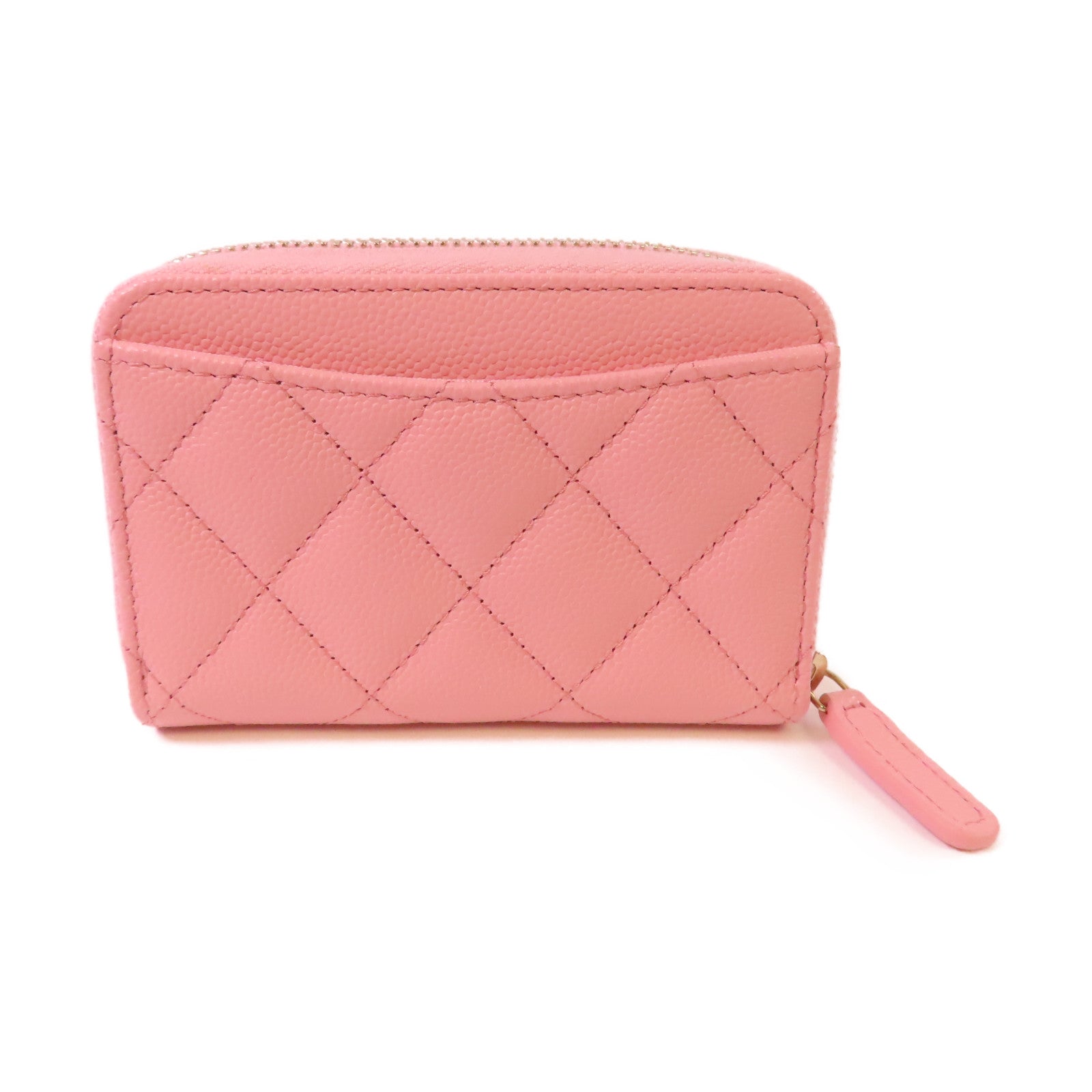 CHANEL 菱格Caviar皮革Classic Coin Case金扣拉鏈零錢包粉紅色