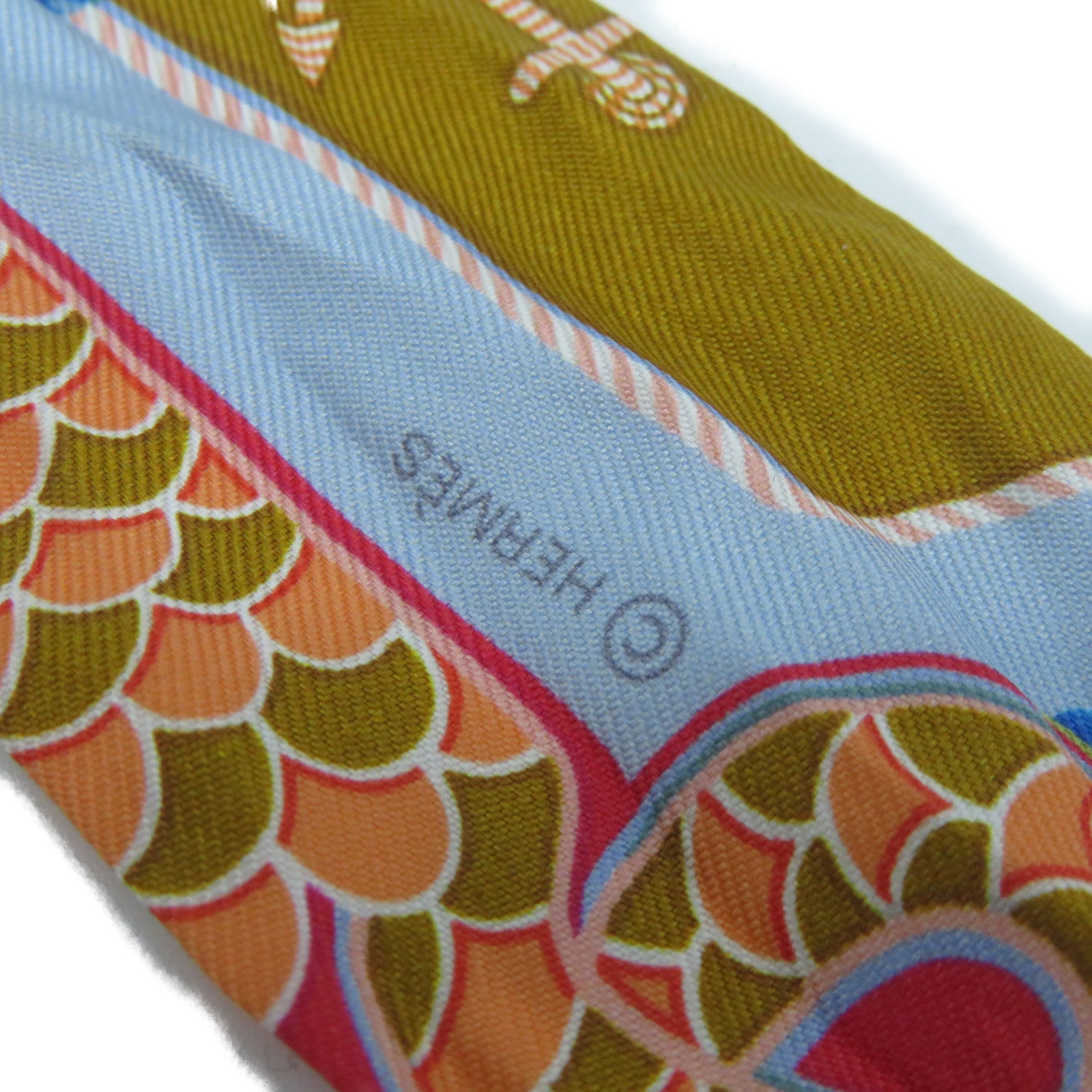 HERMES 絲質Twilly Scarf絲巾色彩色/淺藍色