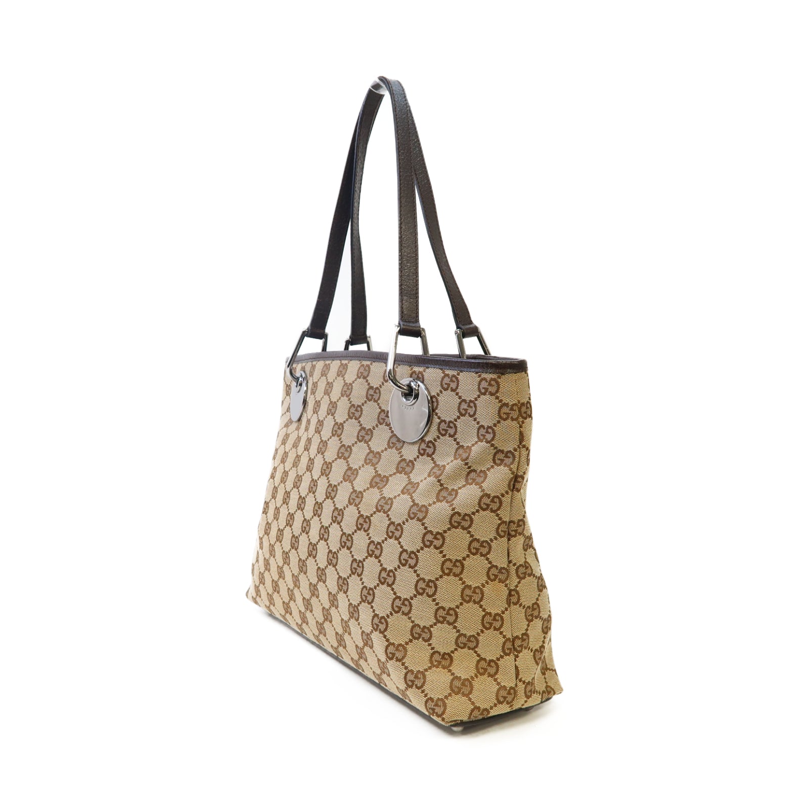 GUCCI GG帆布Shoulder Bag銀扣肩背袋啡色