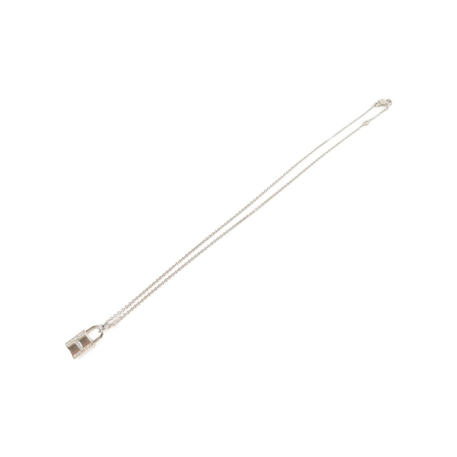 HERMES 18K白金/鑽石Kelly Cadenas Pendant0.09ct鑽石項鍊#40cm