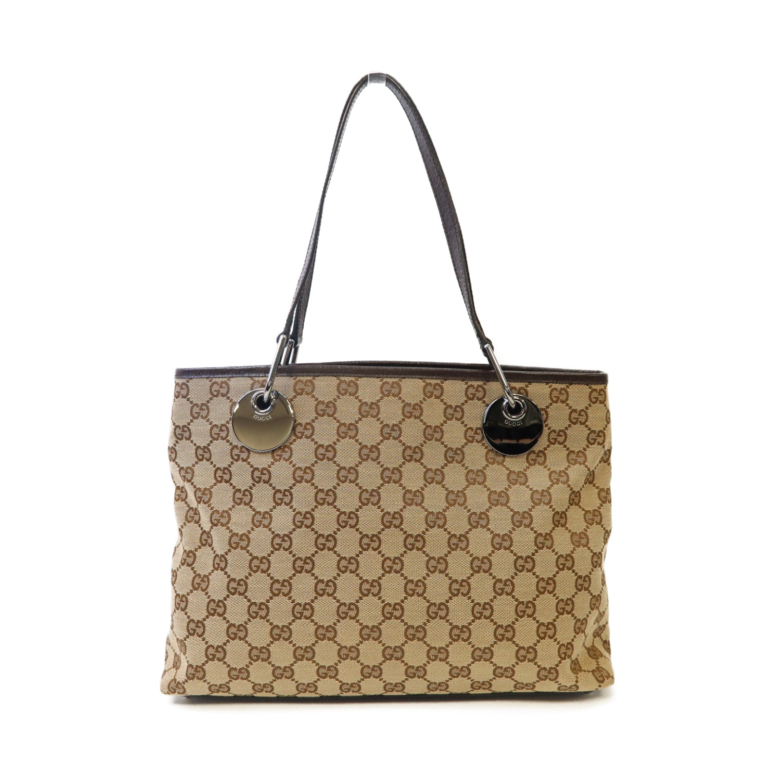 GUCCI GG帆布Shoulder Bag銀扣肩背袋啡色