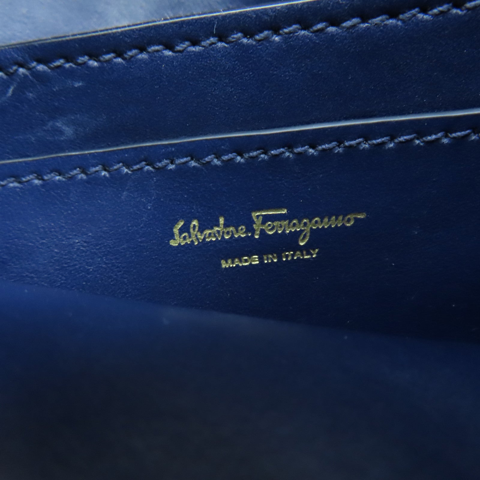 Salvatore Ferragamo Leather Shoulder Bag Gold Buckle Blue