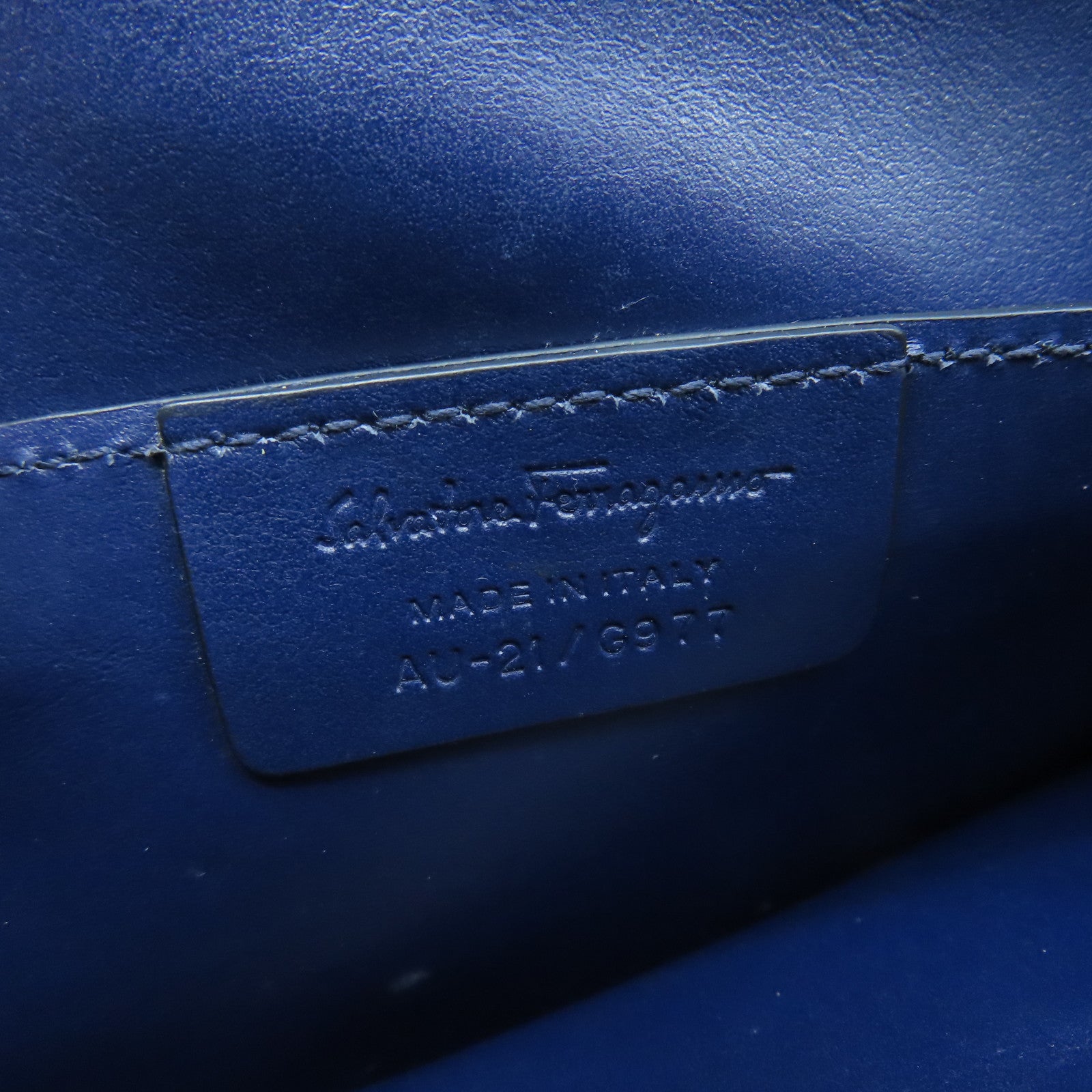 Salvatore Ferragamo Leather Shoulder Bag Gold Buckle Blue