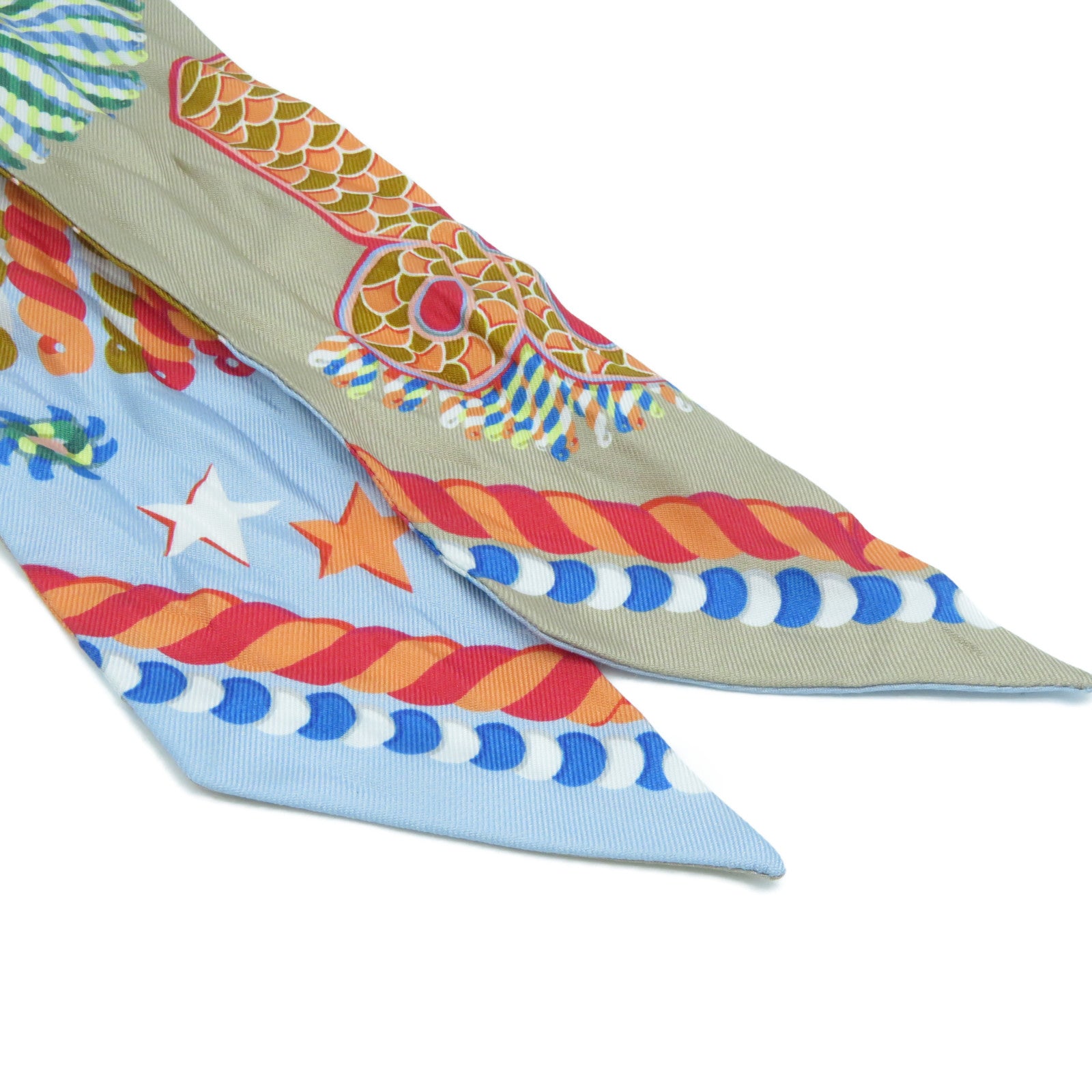 HERMES 絲質Twilly Scarf絲巾色彩色/淺藍色
