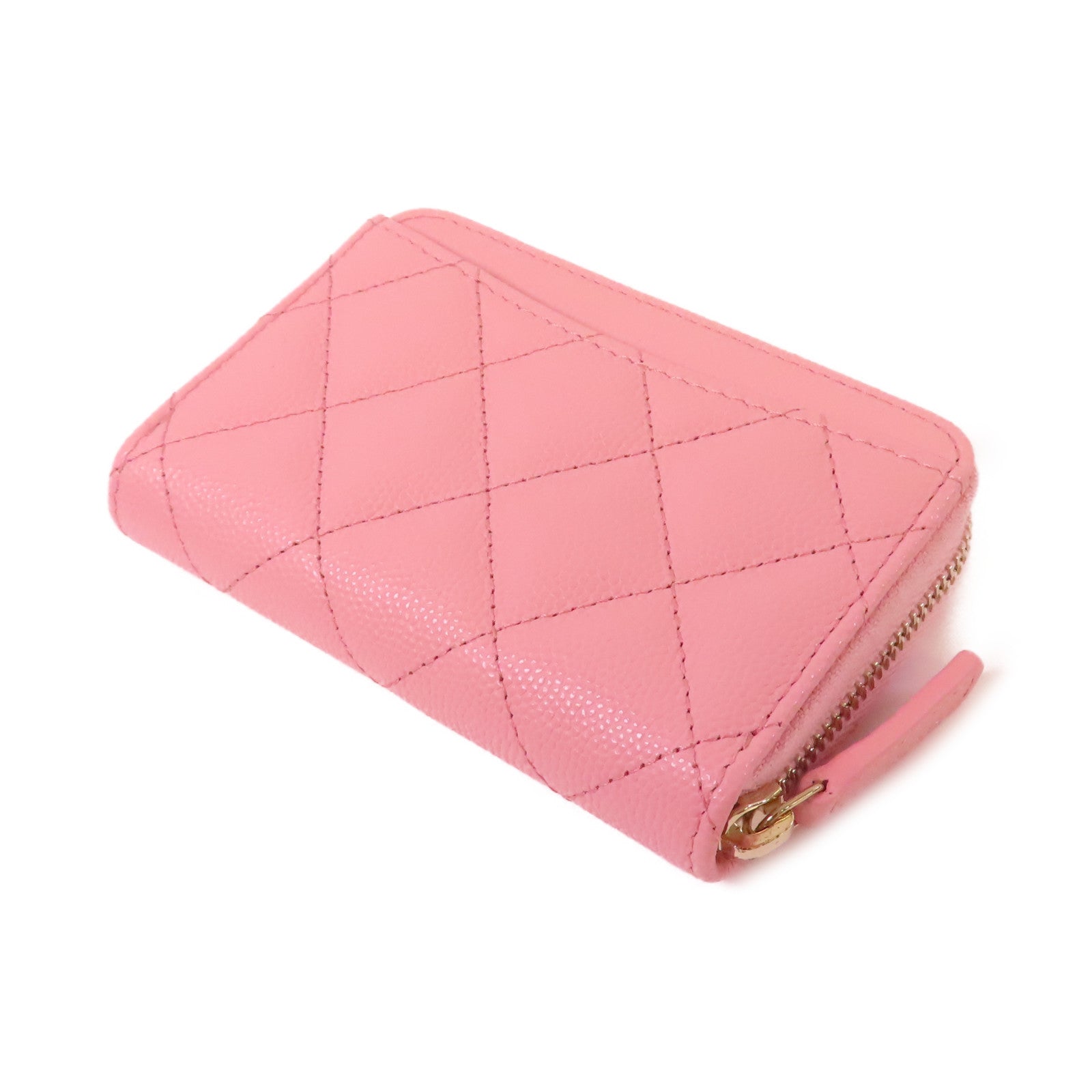 CHANEL 菱格Caviar皮革Classic Coin Case金扣拉鏈零錢包粉紅色