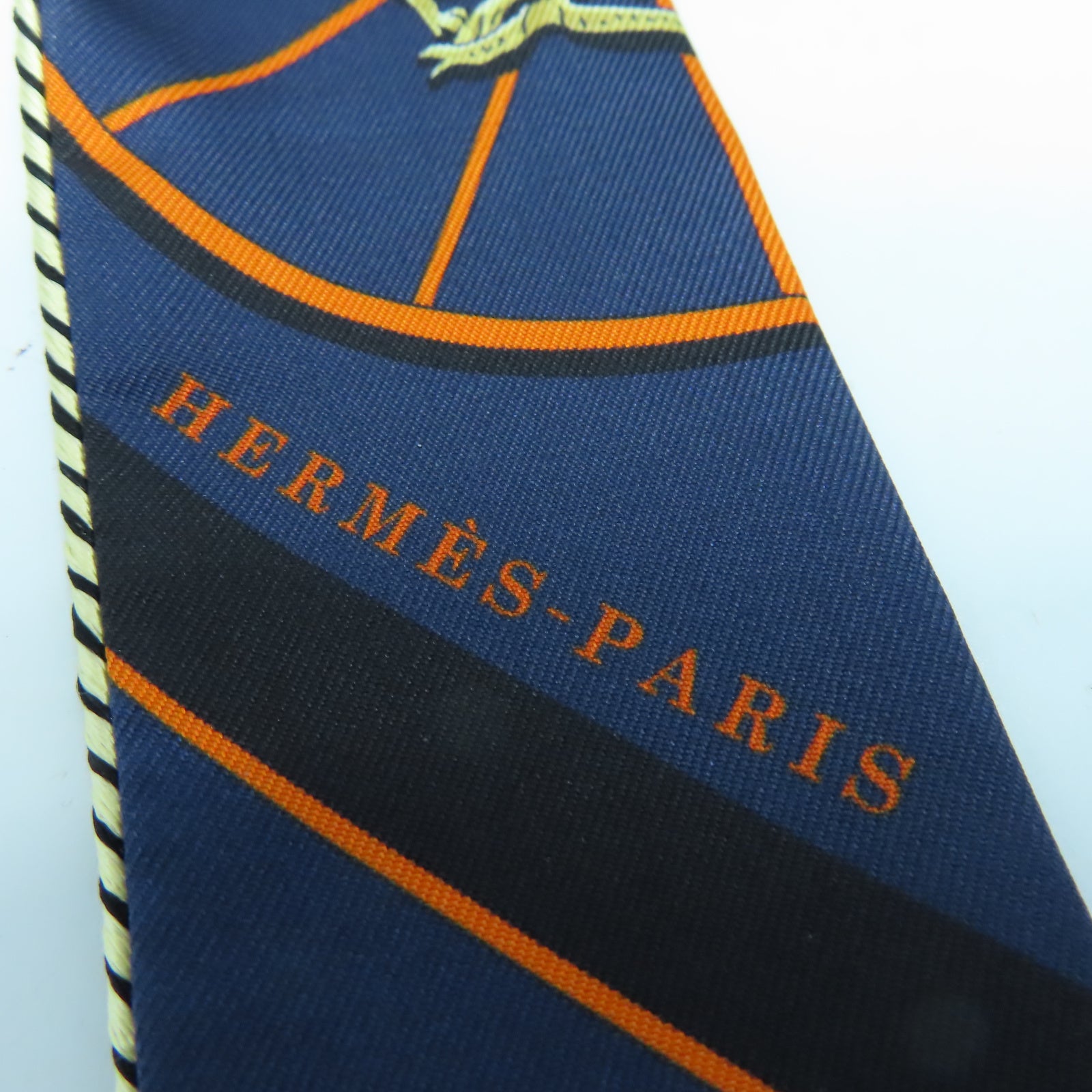 HERMES 絲質Twilly Special Edition絲巾深藍色/橙色/黑色