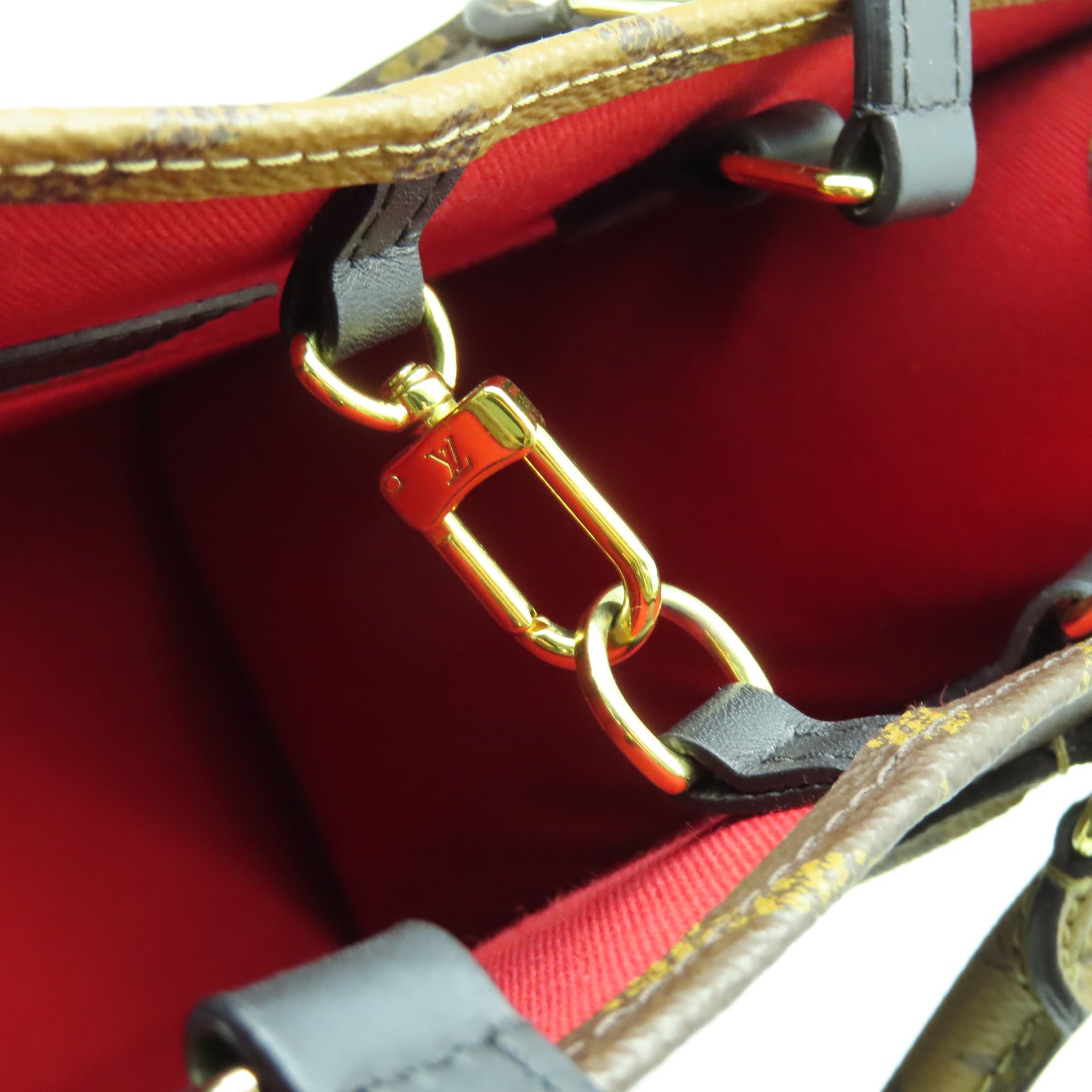 LOUIS VUITTON Monogram Giant On The Go MM金扣手挽肩背兩用袋啡色