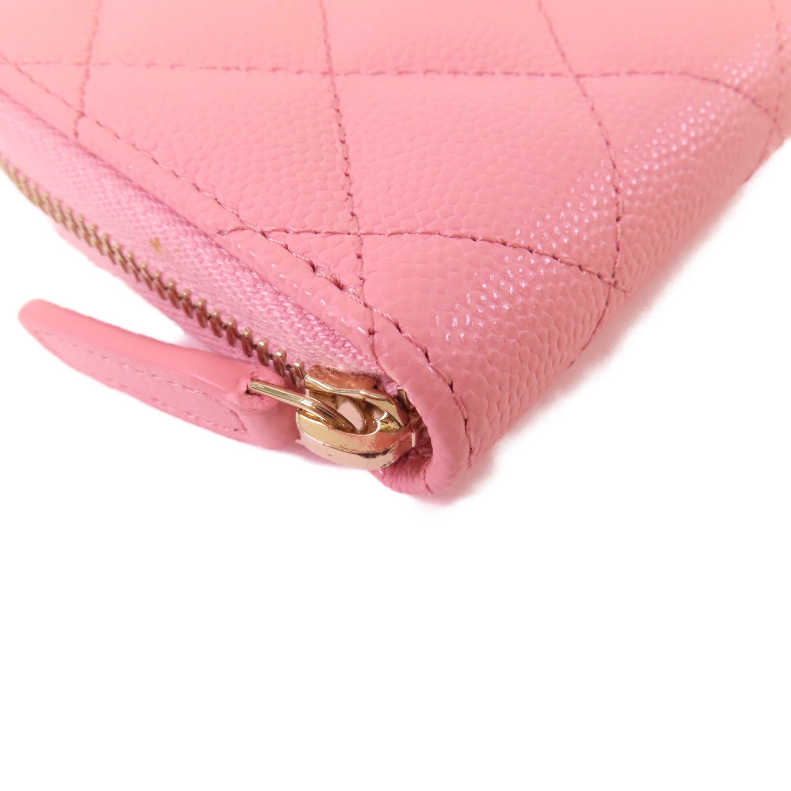 CHANEL 菱格Caviar皮革Classic Coin Case金扣拉鏈零錢包粉紅色
