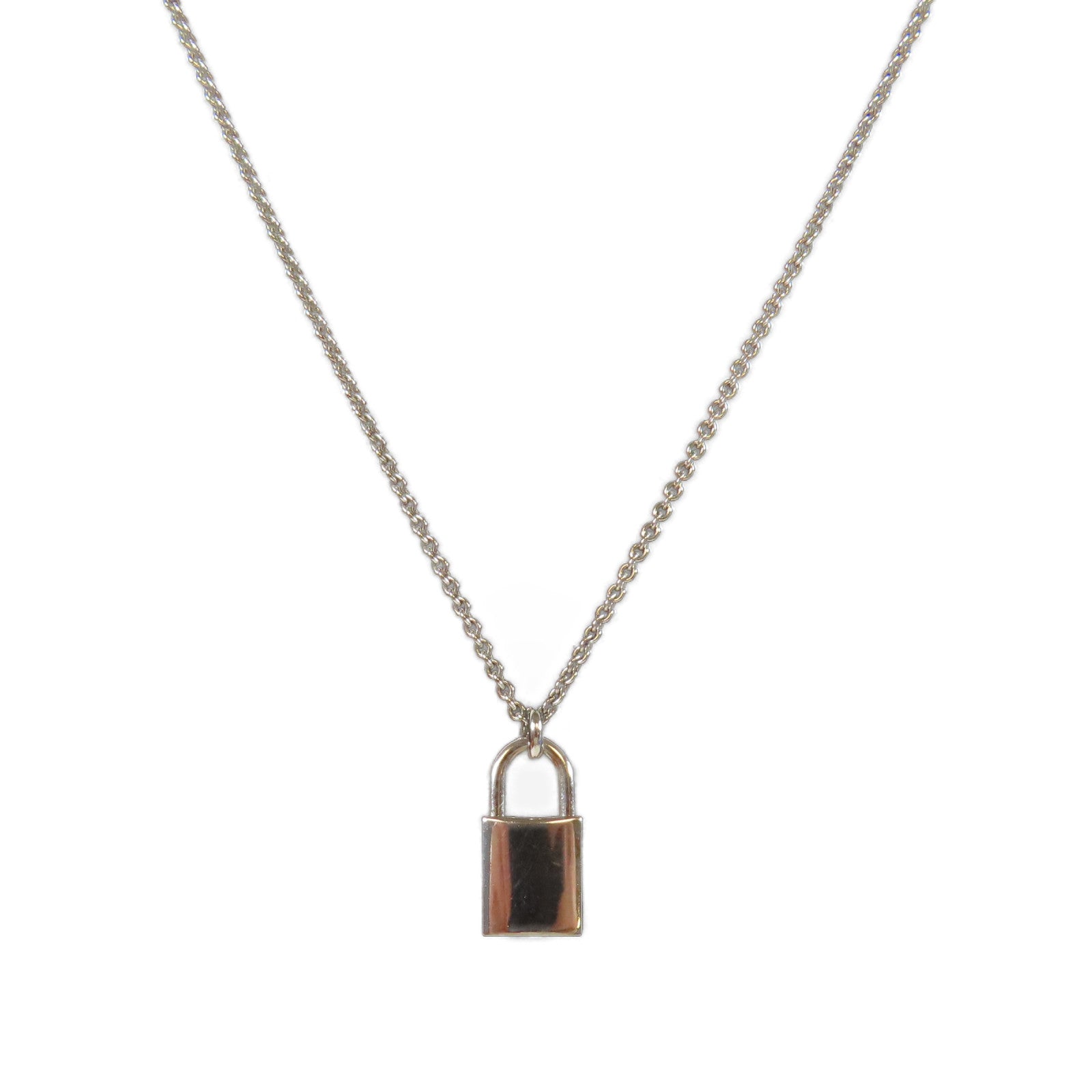 HERMES 18K白金/鑽石Kelly Cadenas Pendant0.09ct鑽石項鍊#40cm