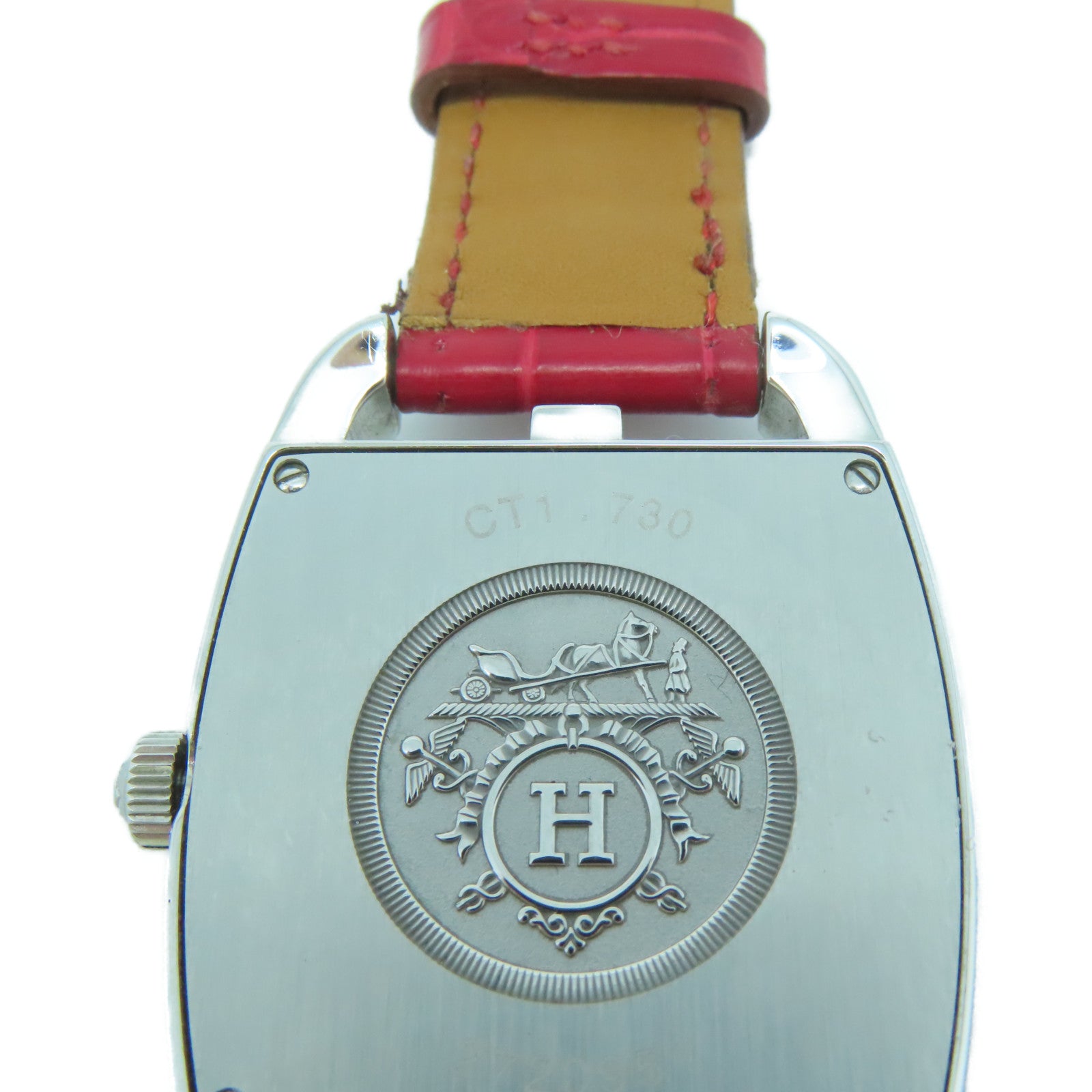 HERMES Capecod不鏽鋼/鱷魚皮革/鑽石手錶石英機芯白色