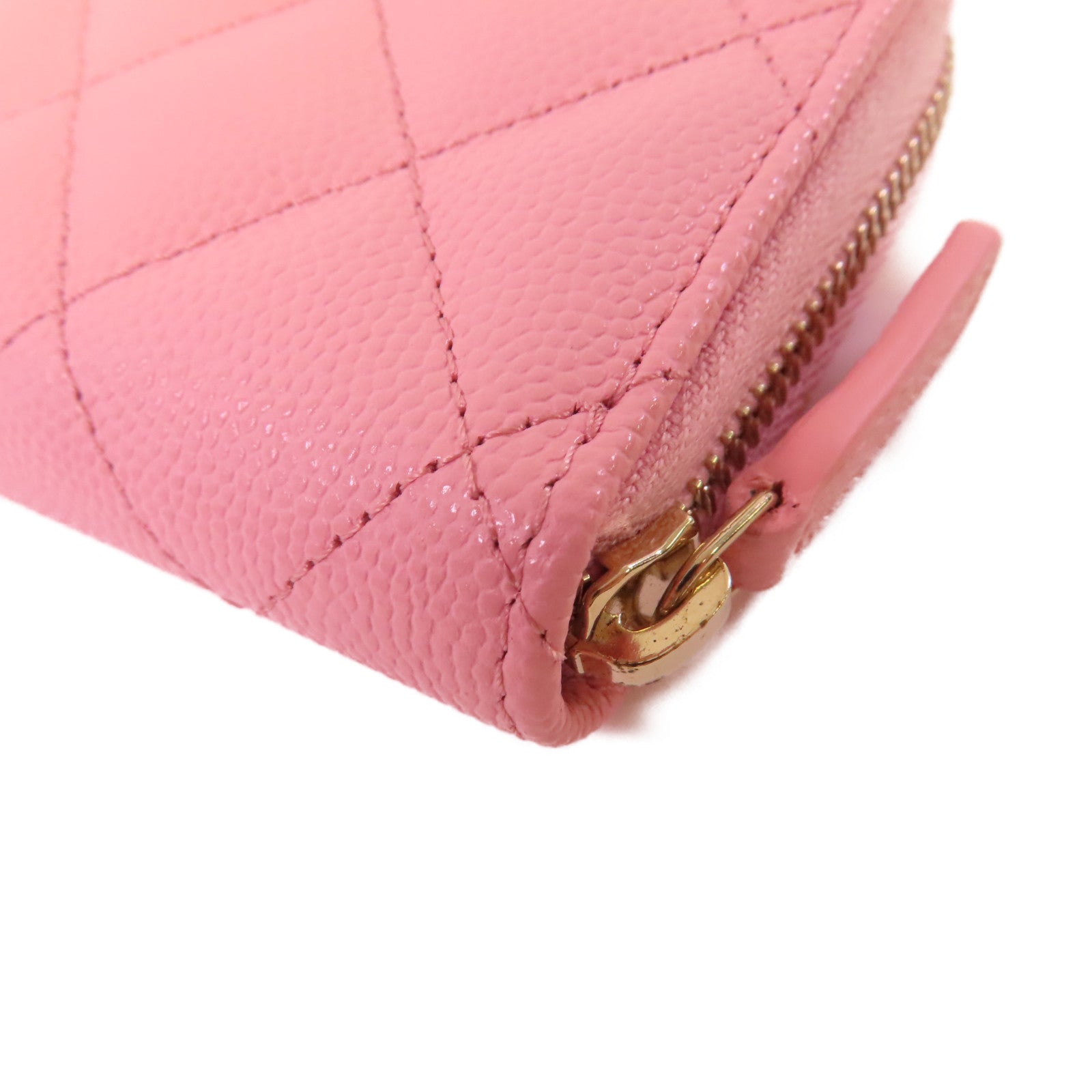 CHANEL 菱格Caviar皮革Classic Coin Case金扣拉鏈零錢包粉紅色