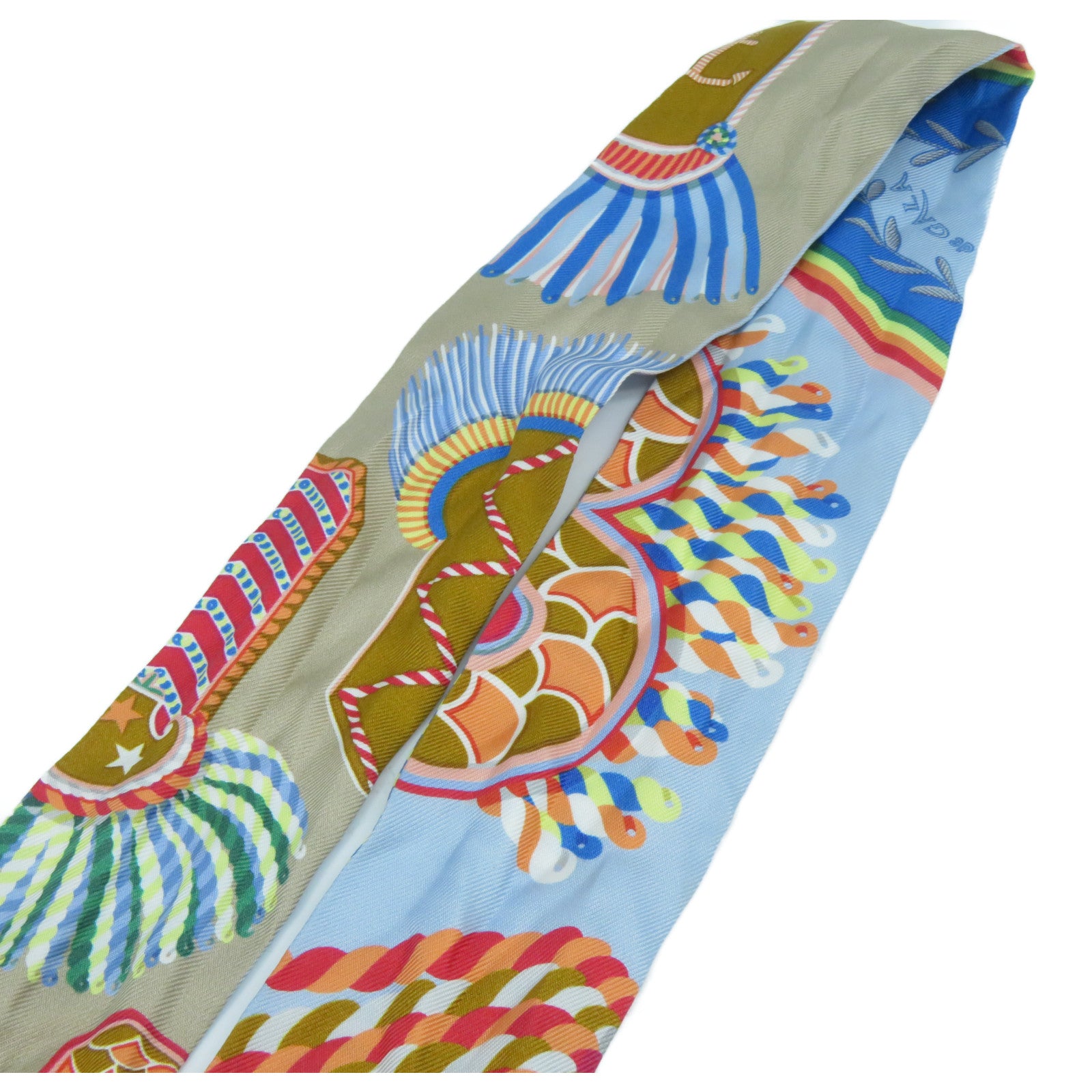 HERMES 絲質Twilly Scarf絲巾色彩色/淺藍色