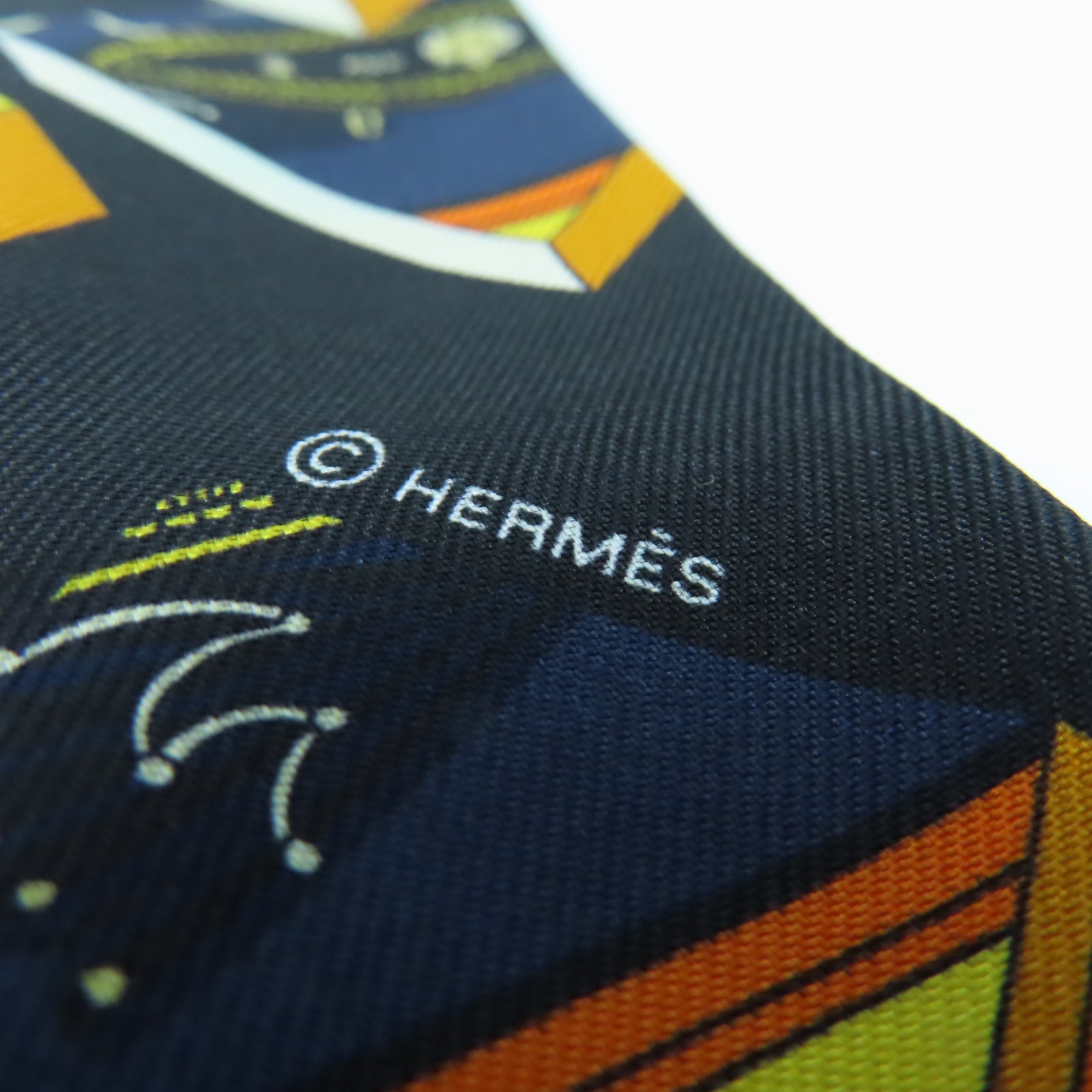 HERMES 絲質Twilly Special Edition絲巾深藍色/橙色/黑色