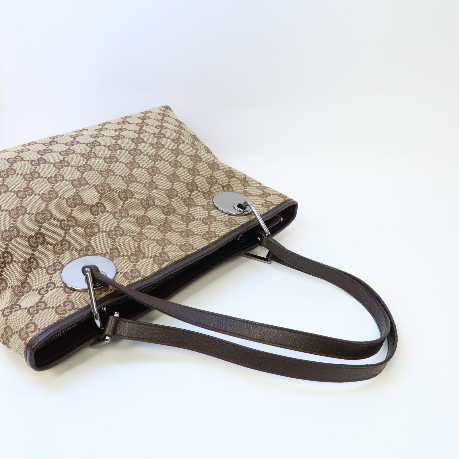 GUCCI GG帆布Shoulder Bag銀扣肩背袋啡色