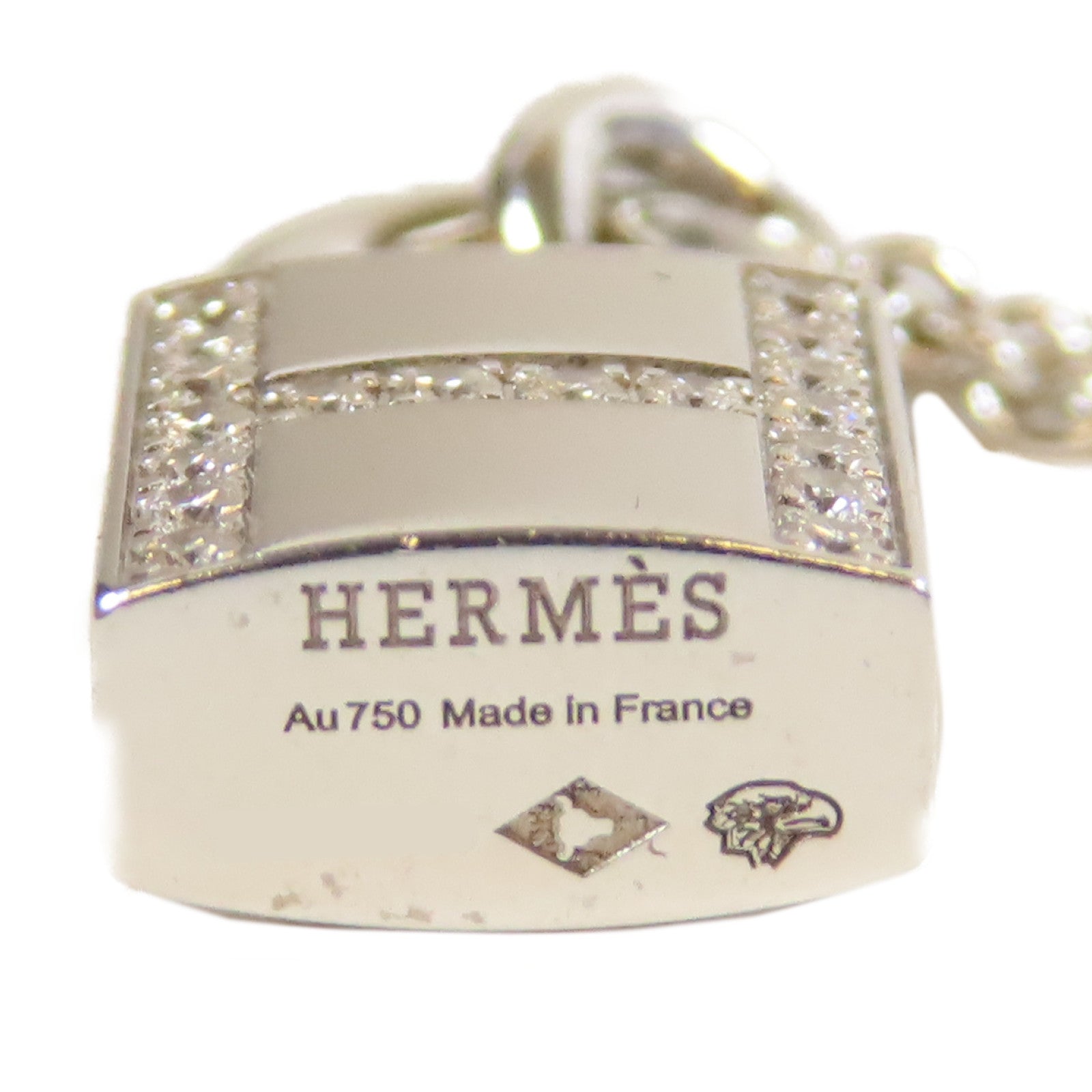 HERMES 18K白金/鑽石Kelly Cadenas Pendant0.09ct鑽石項鍊#40cm