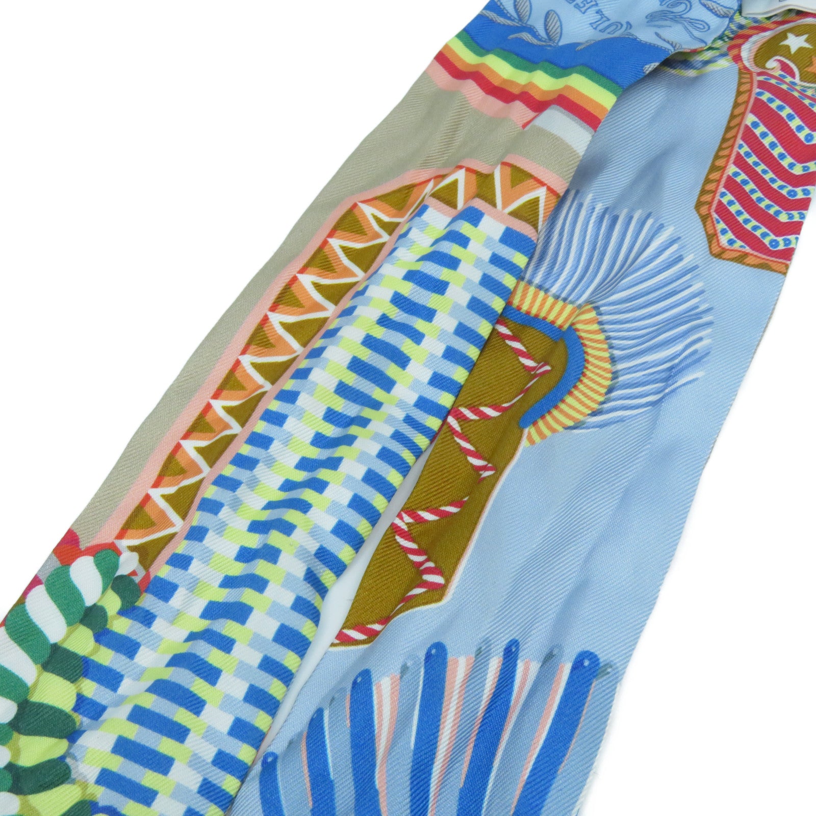 HERMES 絲質Twilly Scarf絲巾色彩色/淺藍色