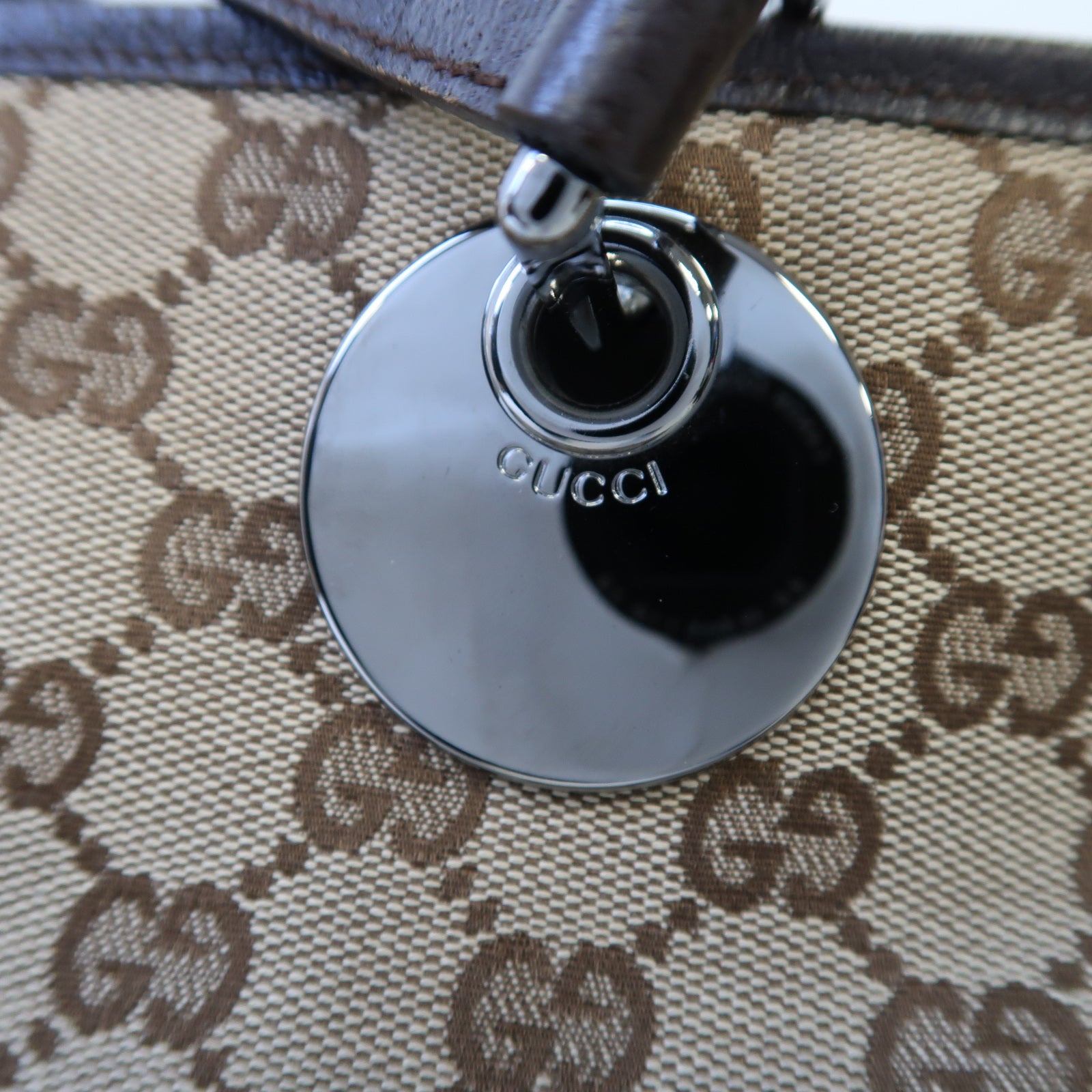 GUCCI GG帆布Shoulder Bag銀扣肩背袋啡色