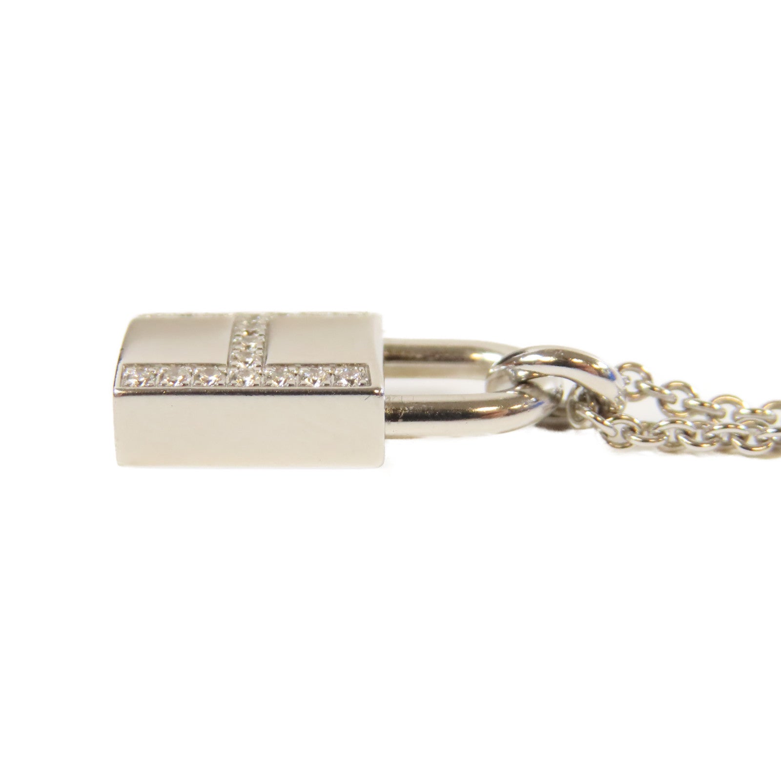 HERMES 18K白金/鑽石Kelly Cadenas Pendant0.09ct鑽石項鍊#40cm