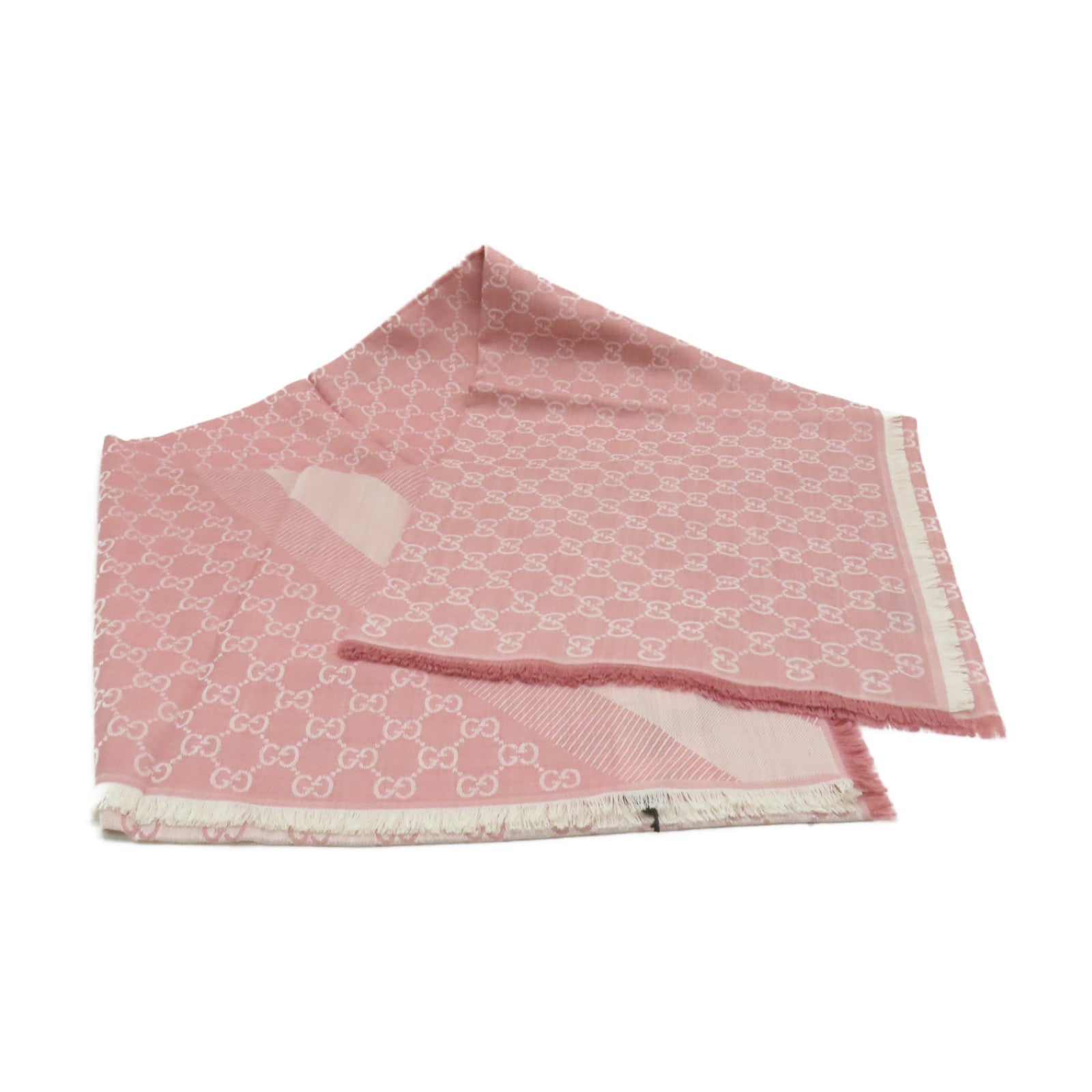 GUCCI 羊毛/質絲Scarf 140x140cm圍巾粉紅色/米色
