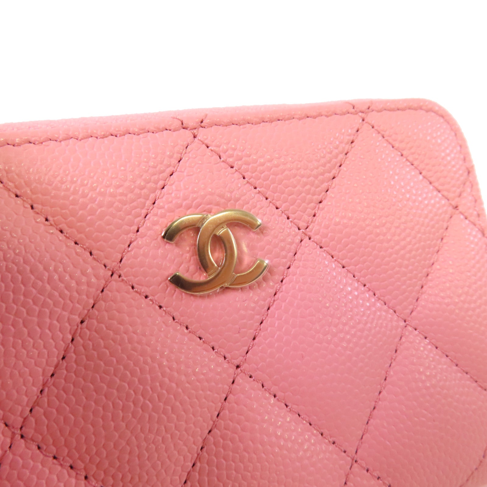 CHANEL 菱格Caviar皮革Classic Coin Case金扣拉鏈零錢包粉紅色
