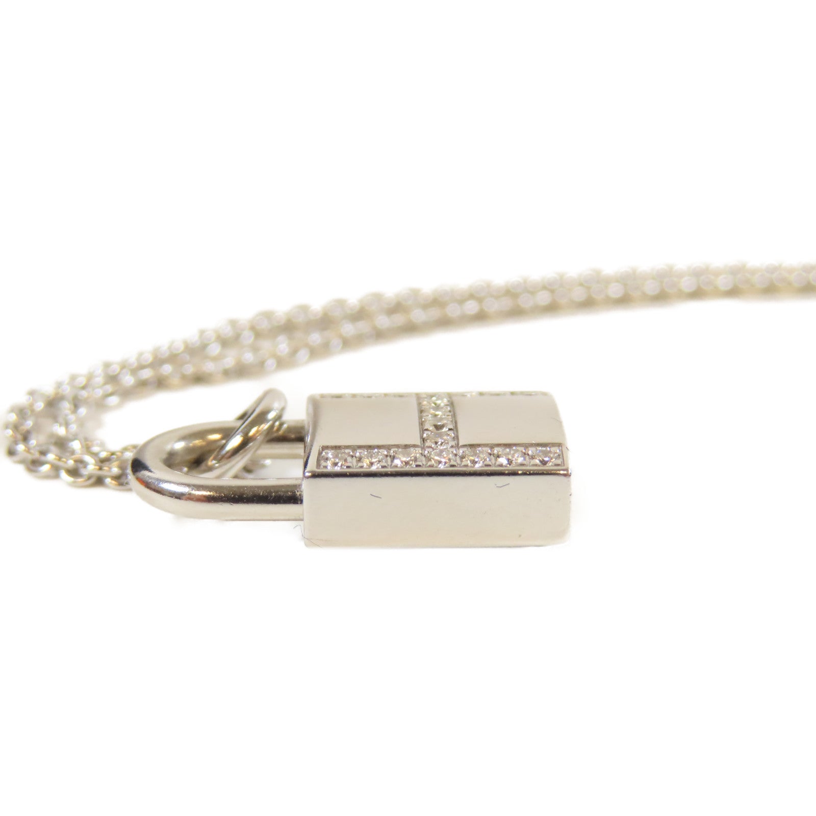 HERMES 18K白金/鑽石Kelly Cadenas Pendant0.09ct鑽石項鍊#40cm