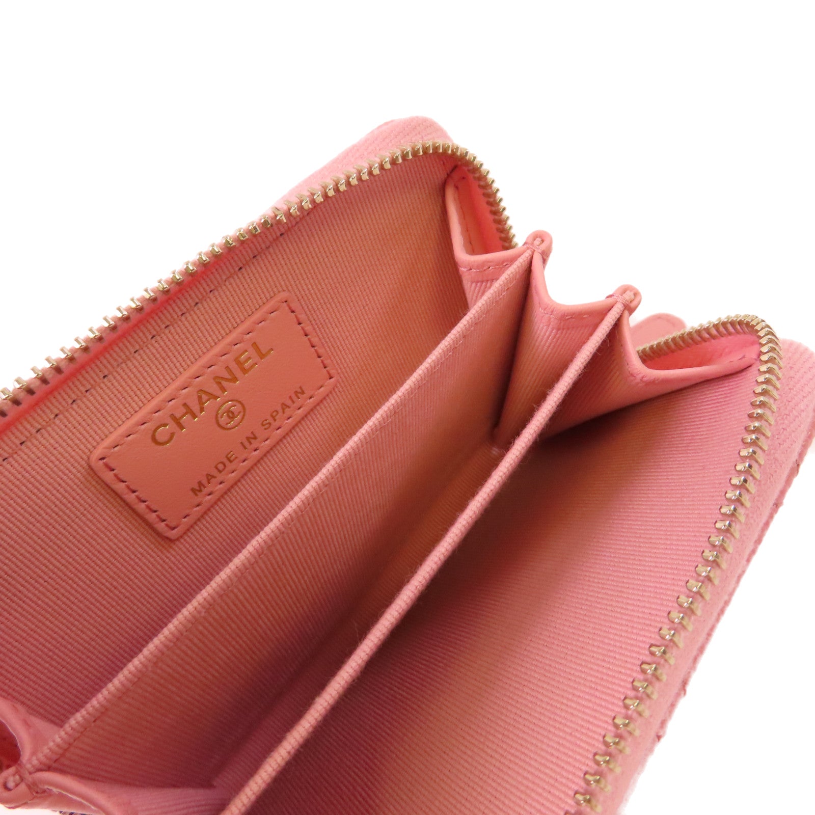 CHANEL 菱格Caviar皮革Classic Coin Case金扣拉鏈零錢包粉紅色