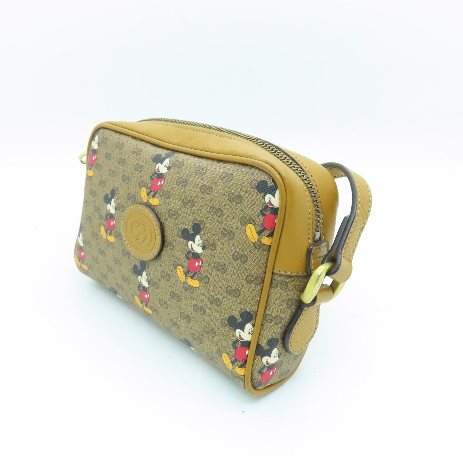 GUCCI Coated Canvas Gucci x Disney Gold Buckle Shoulder Bag Brown