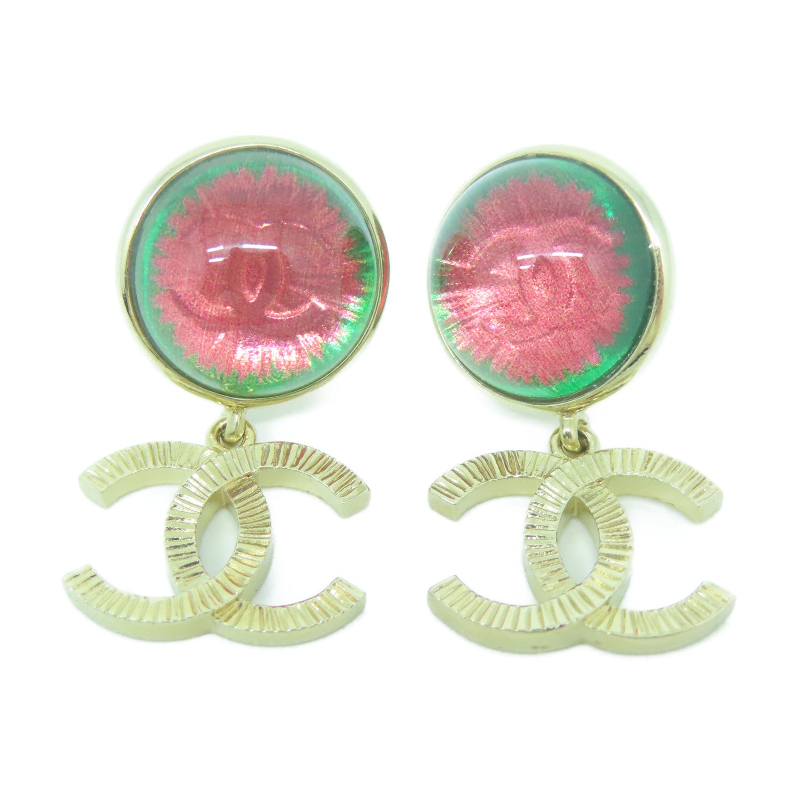 CHANEL 金屬Earrings耳環粉紅色/綠色/金色