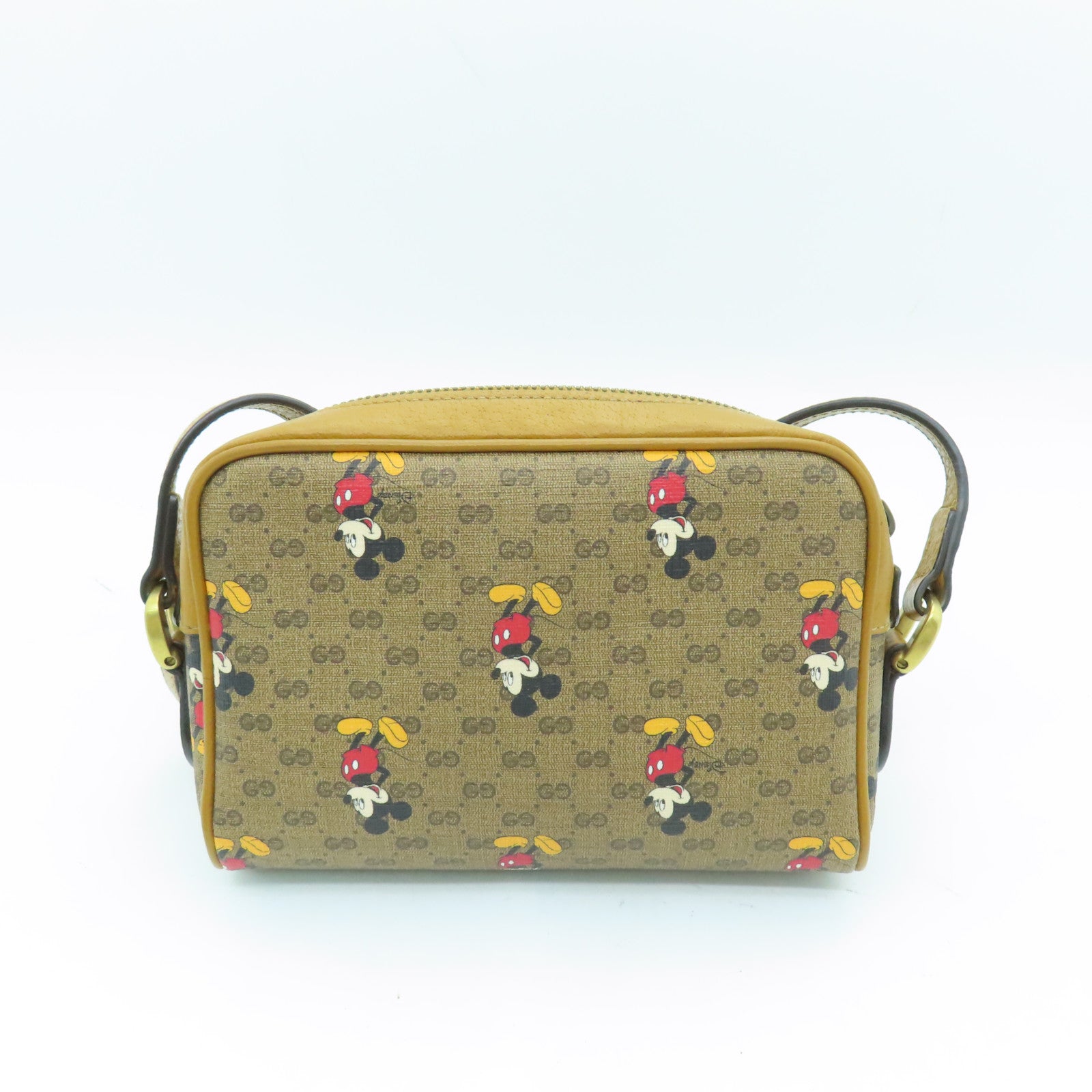 GUCCI Coated Canvas Gucci x Disney Gold Buckle Shoulder Bag Brown