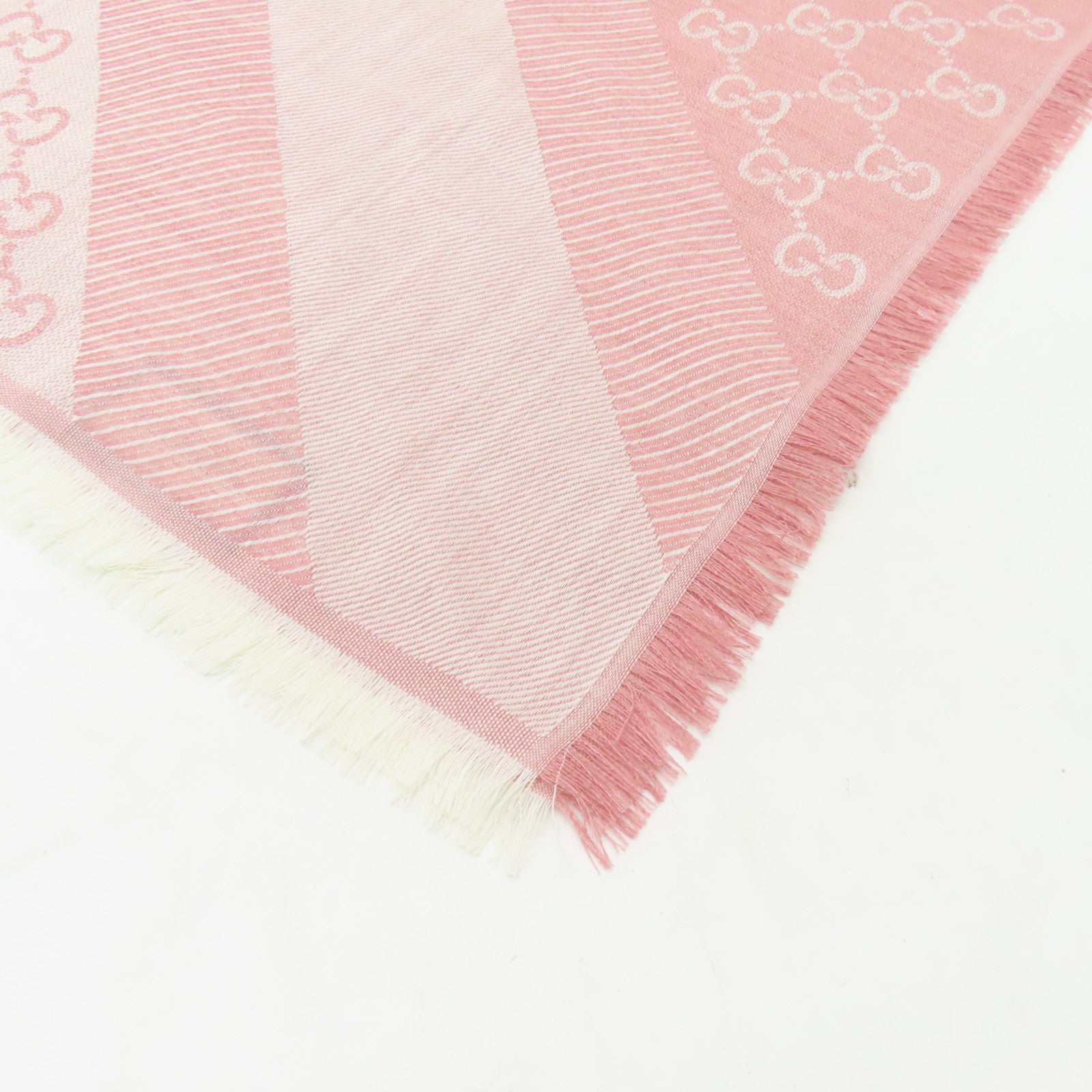 GUCCI 羊毛/質絲Scarf 140x140cm圍巾粉紅色/米色