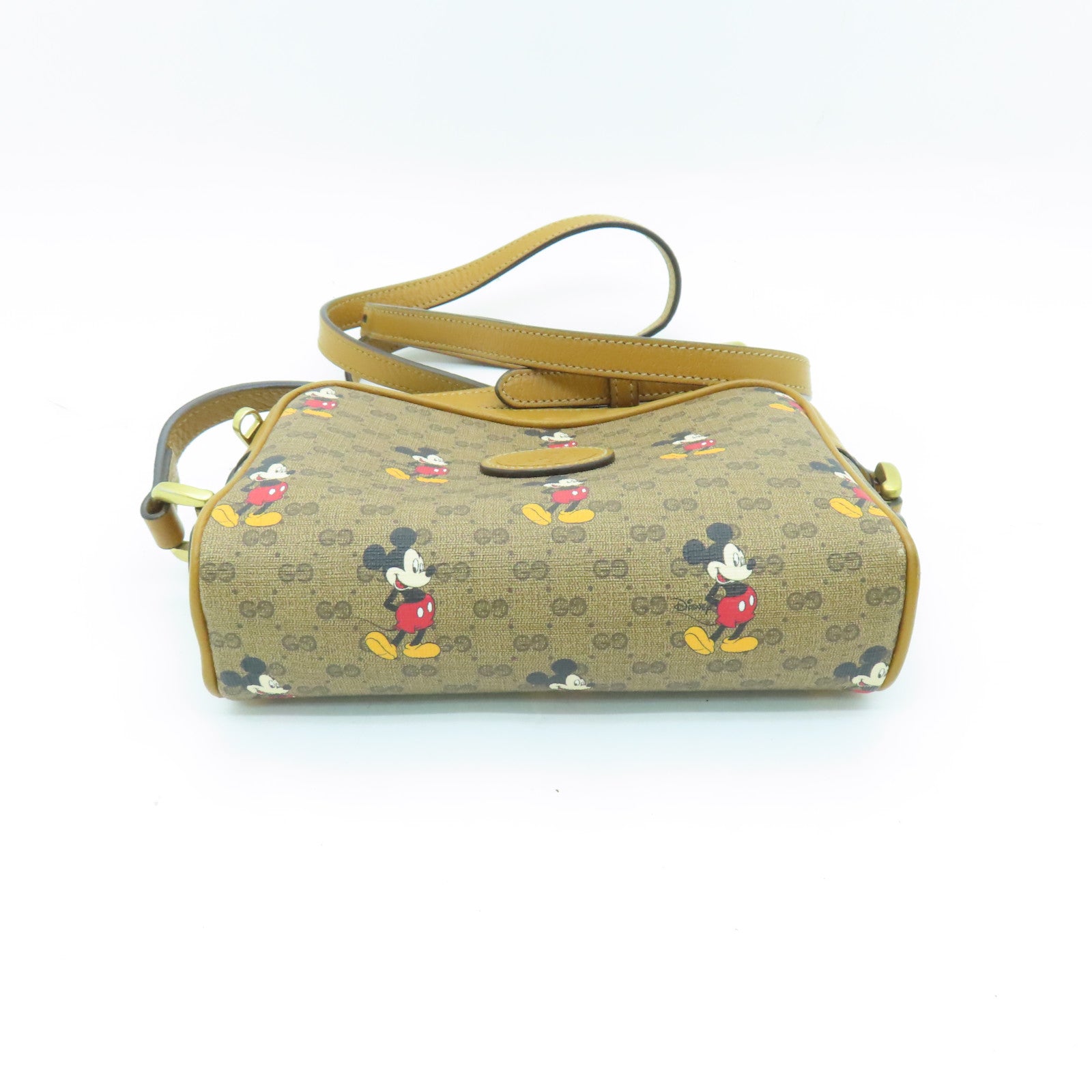GUCCI Coated Canvas Gucci x Disney Gold Buckle Shoulder Bag Brown