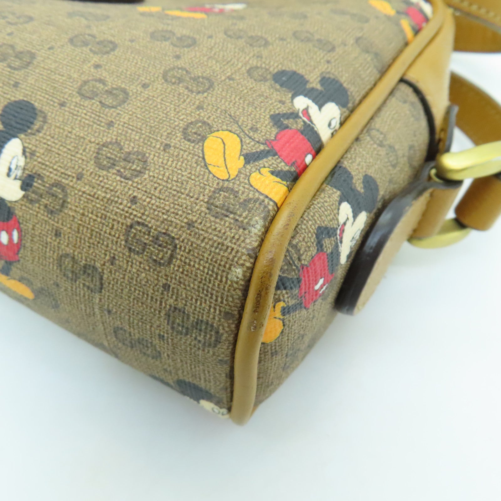 GUCCI Coated Canvas Gucci x Disney Gold Buckle Shoulder Bag Brown