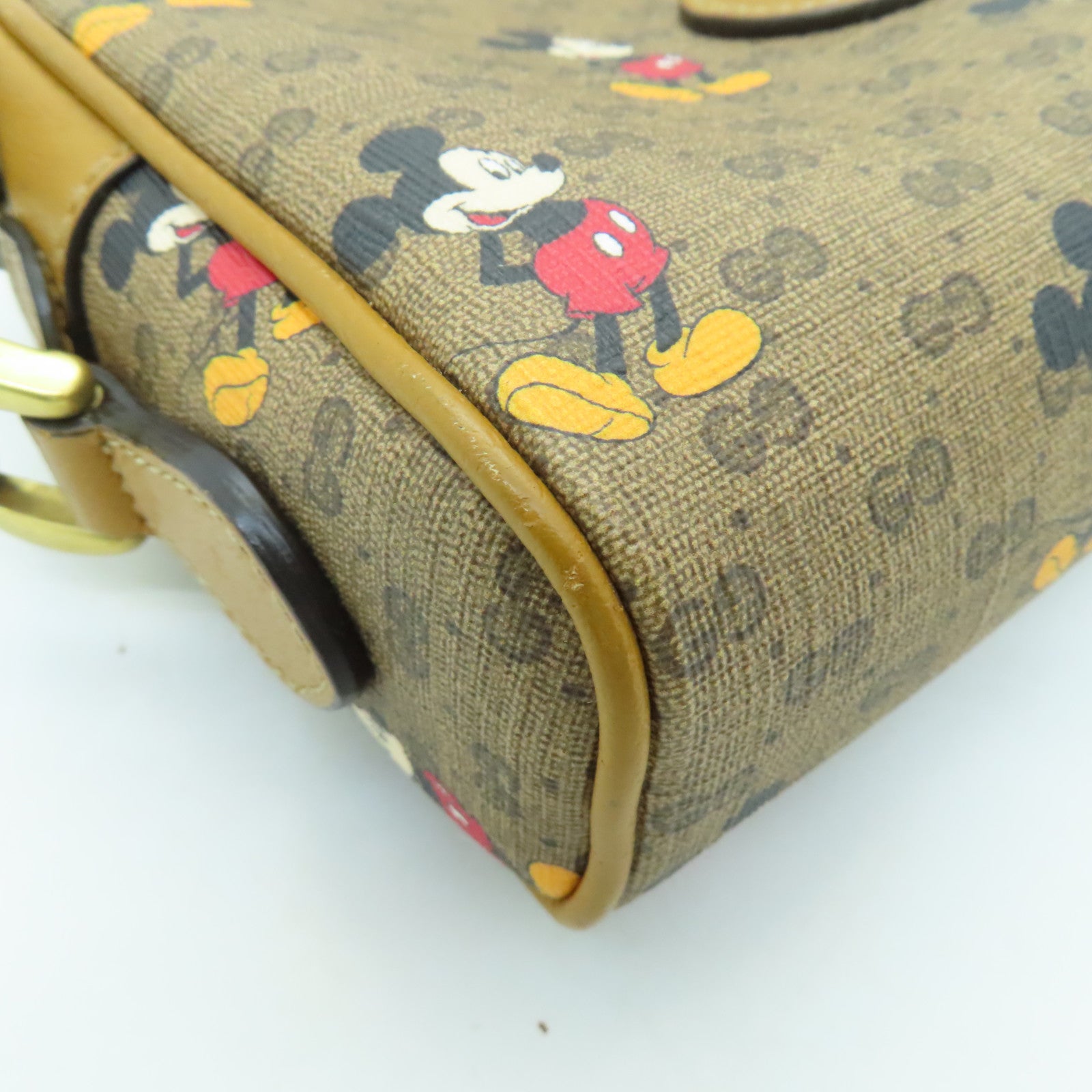 GUCCI Coated Canvas Gucci x Disney Gold Buckle Shoulder Bag Brown
