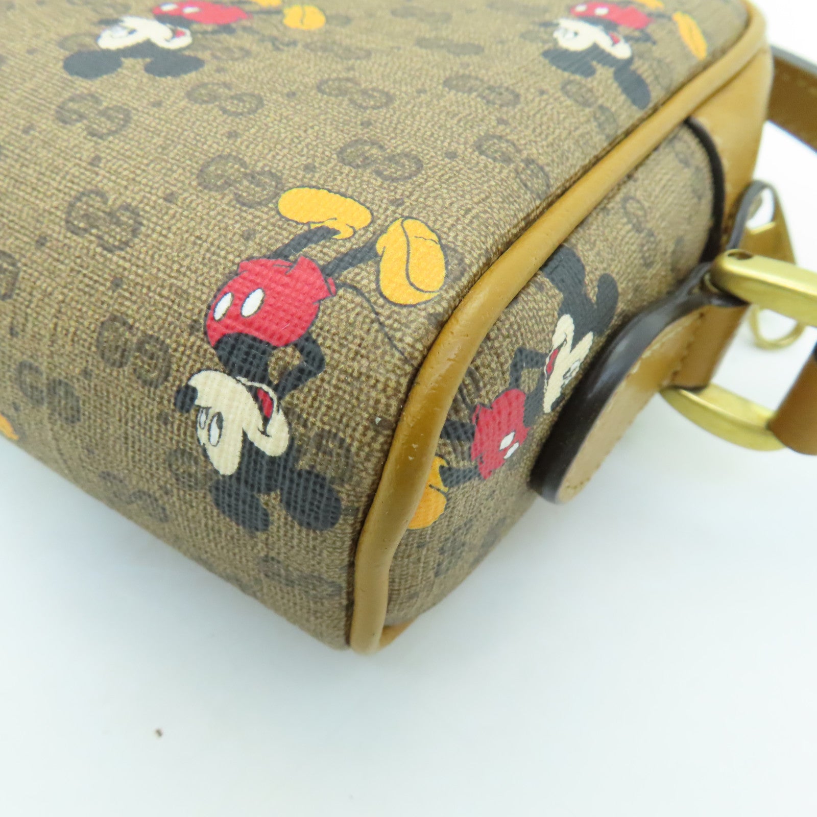 GUCCI Coated Canvas Gucci x Disney Gold Buckle Shoulder Bag Brown