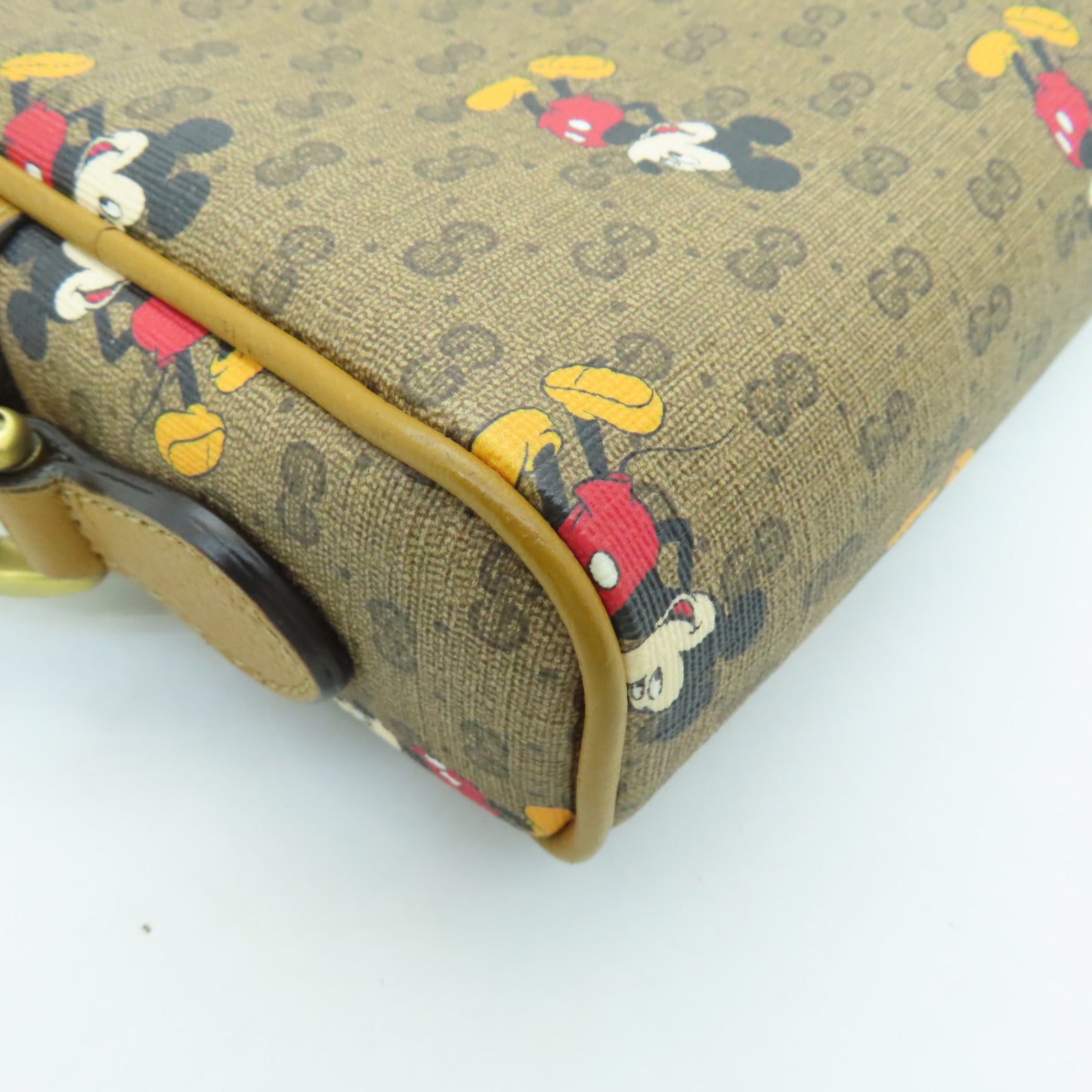 GUCCI Coated Canvas Gucci x Disney Gold Buckle Shoulder Bag Brown