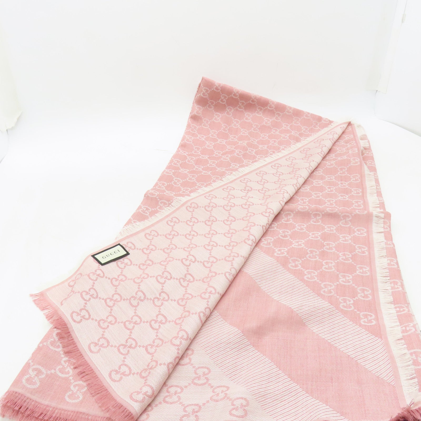 GUCCI 羊毛/質絲Scarf 140x140cm圍巾粉紅色/米色