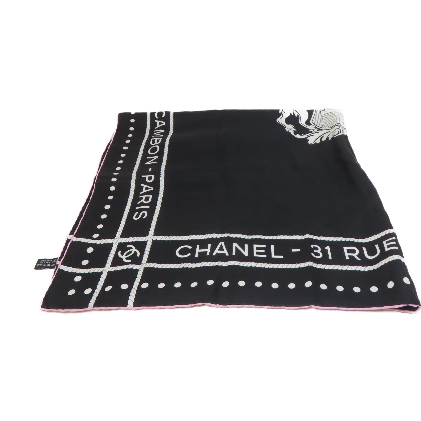 CHANEL 絲質Scarf絲巾黑色/白色