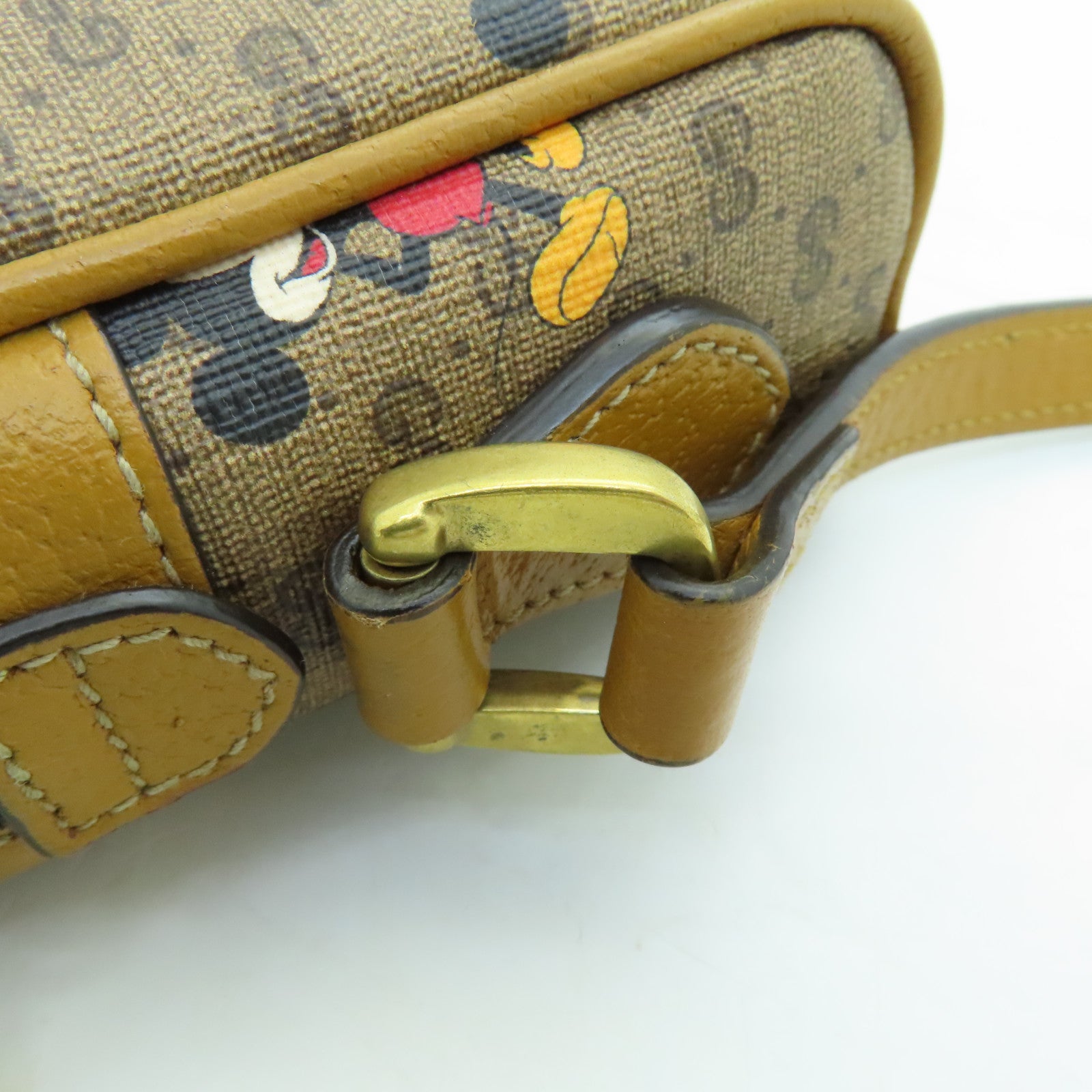 GUCCI Coated Canvas Gucci x Disney Gold Buckle Shoulder Bag Brown