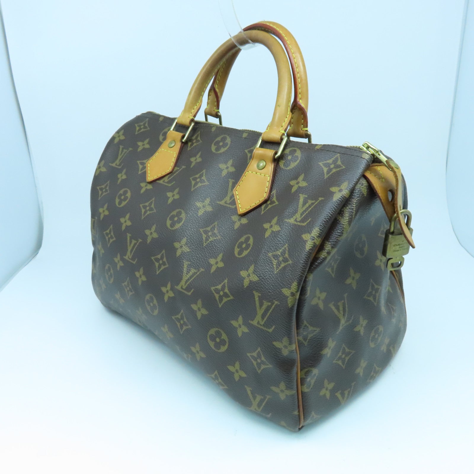 LOUIS VUITTON Monogram Speedy 30 Gold Buckle Bag Brown