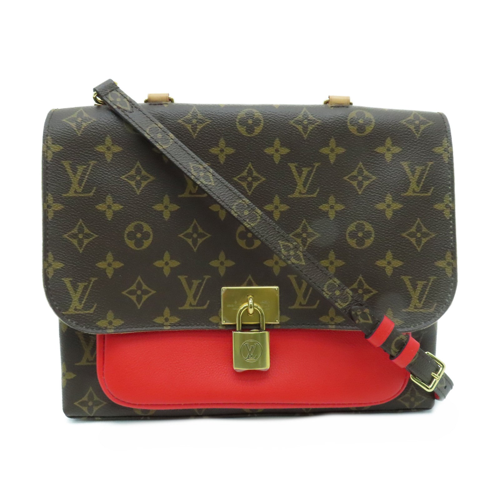 LOUIS VUITTON Monogram Marignan金扣手挽肩背两用袋啡色/红色