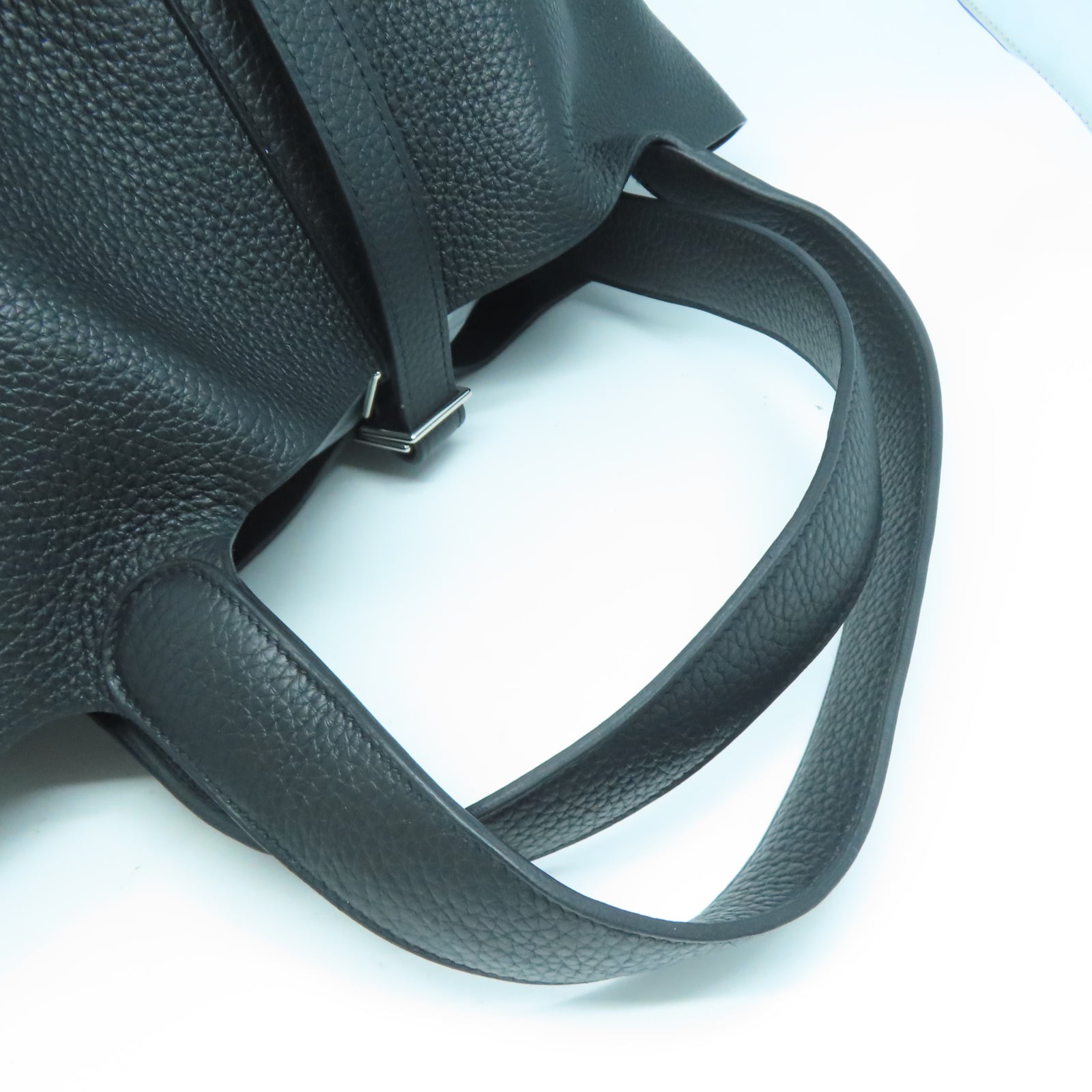 HERMES Taurillon Clemence皮革Picotin GM銀扣手挽袋黑色