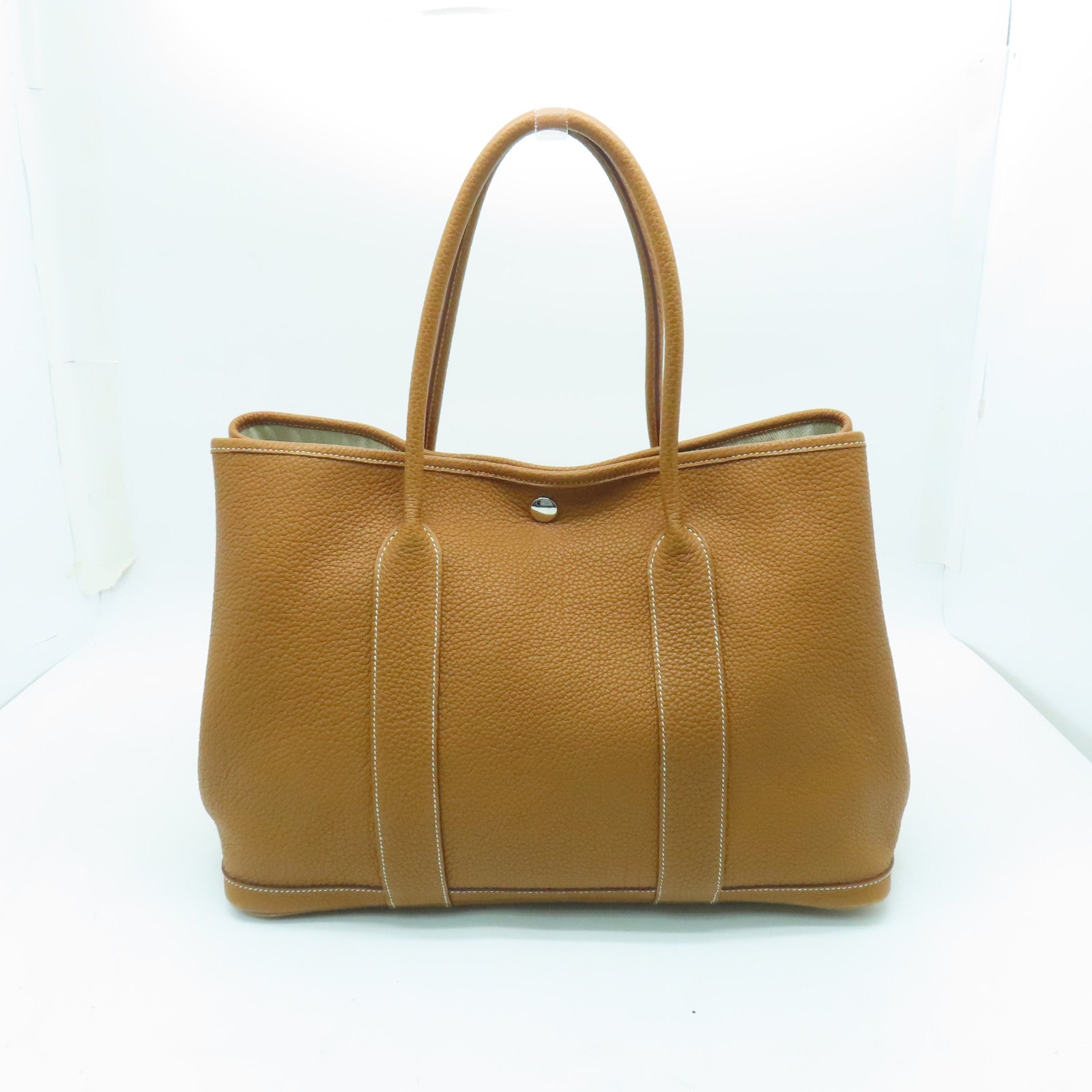 HERMES 【激減優惠】Clemence皮革Garden Party PM銀扣手挽袋啡色